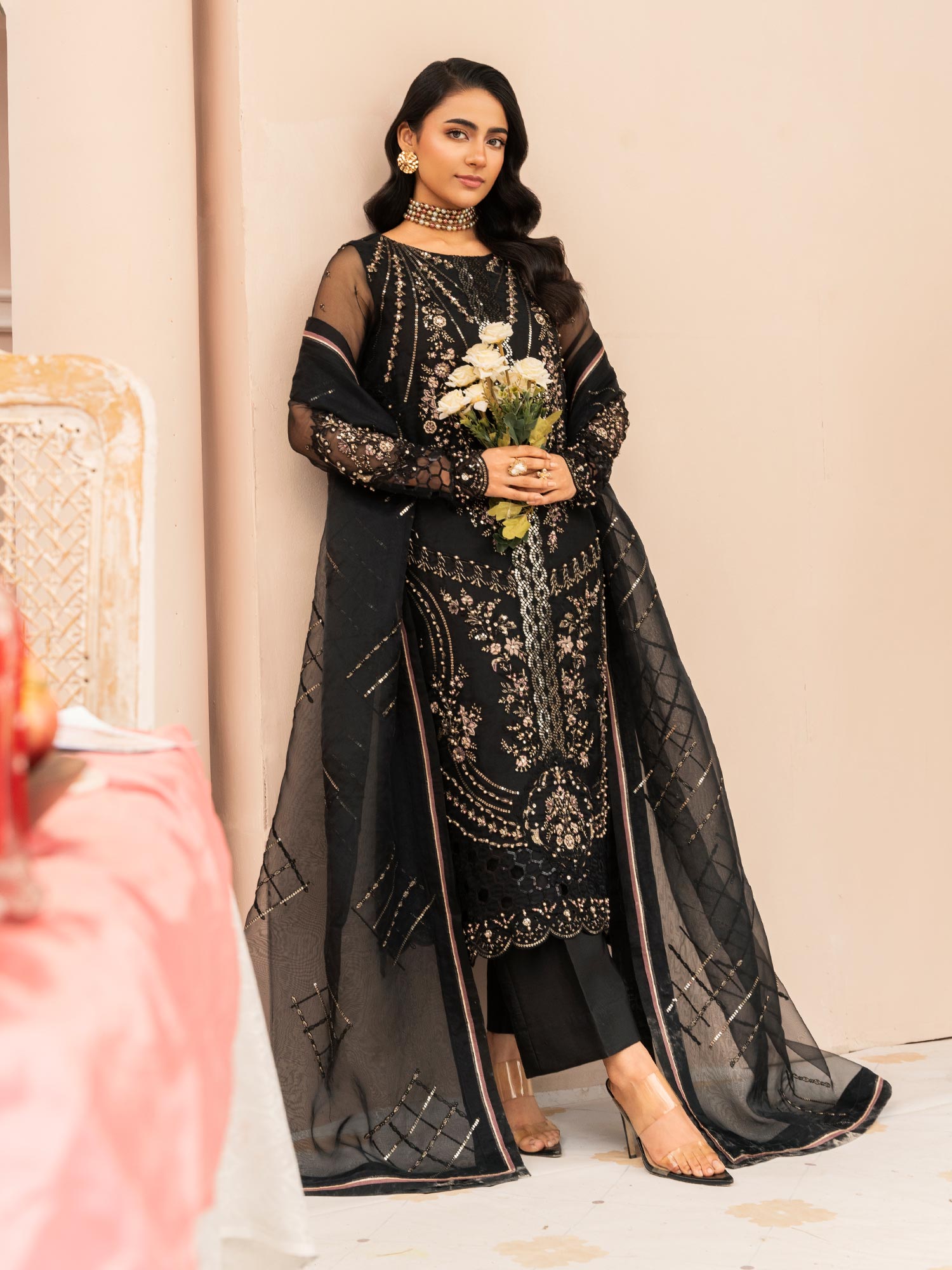 Zarqun Luxury Organza 3-Piece Suit - Black (2522B)