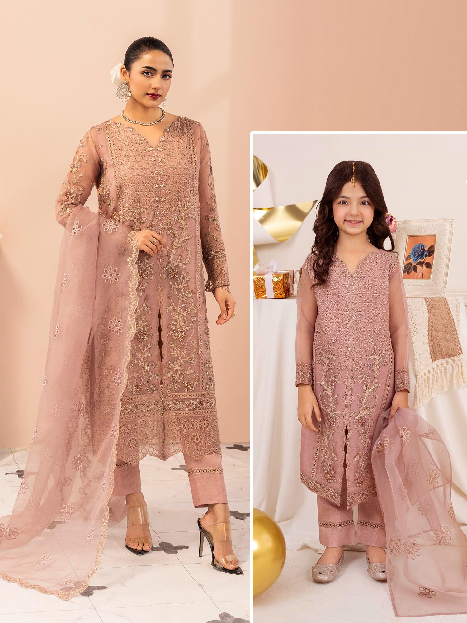 Zarqun Luxury Organza 3-Piece Suit - Dusky Pink (2524A)