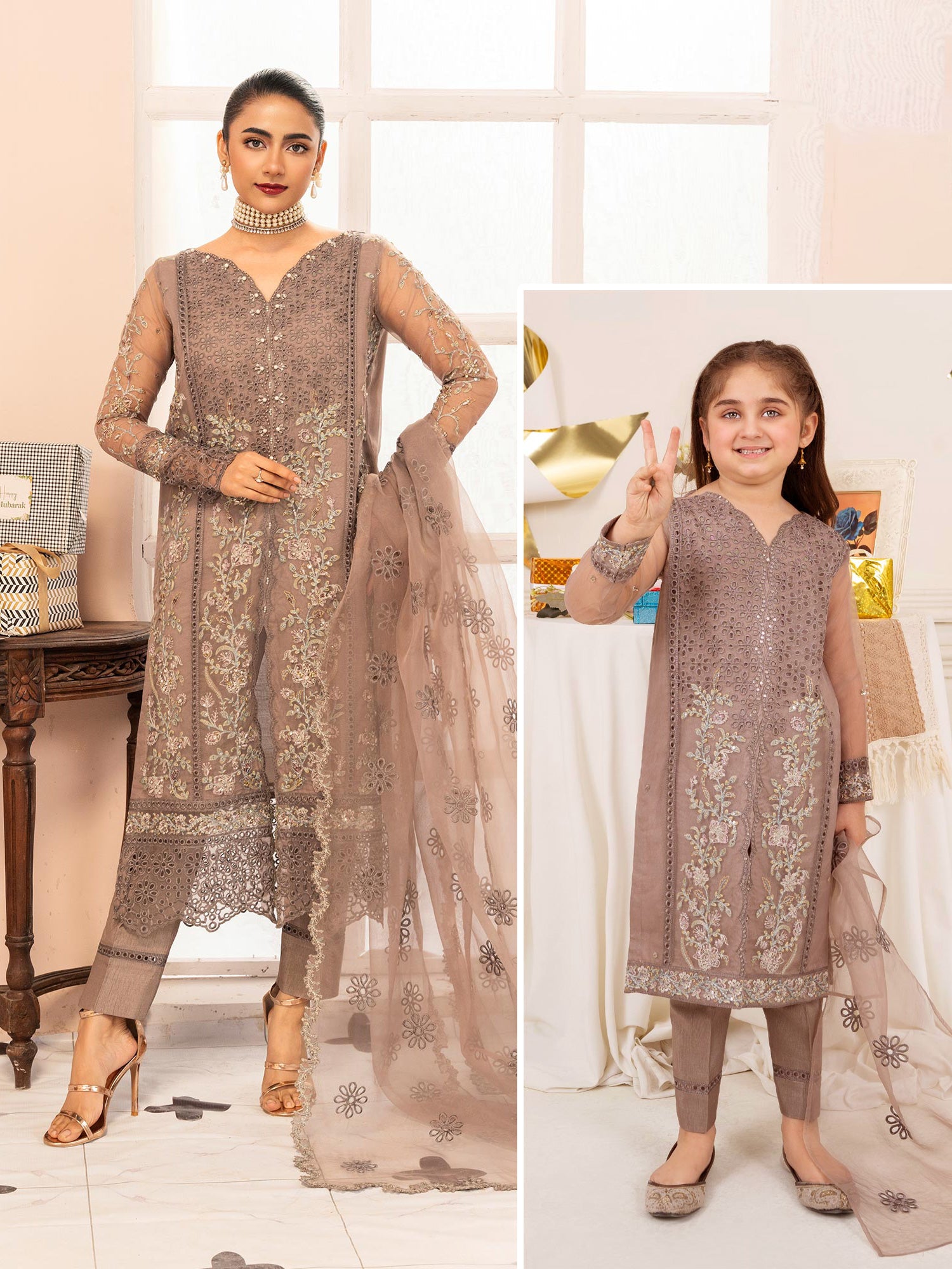 Zarqun Luxury Organza 3-Piece Suit - Dark Grey (2524B)