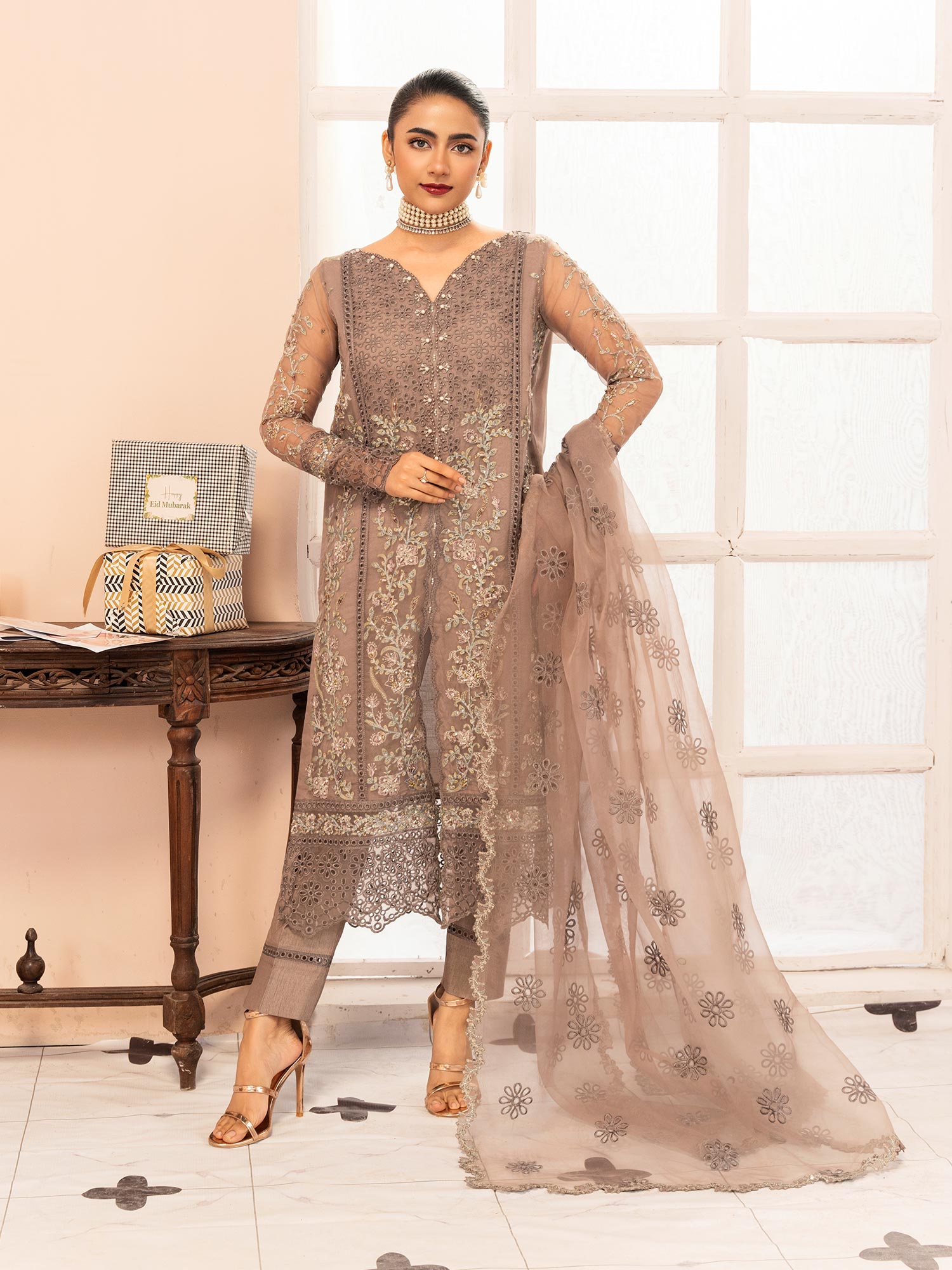 Zarqun Luxury Organza 3-Piece Suit - Dark Grey (2524B)
