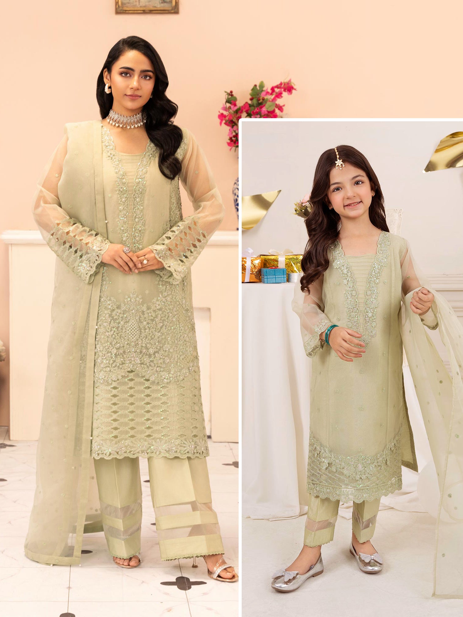 Zarqun Luxury Organza 3-Piece Suit - Pistachio (2525A)