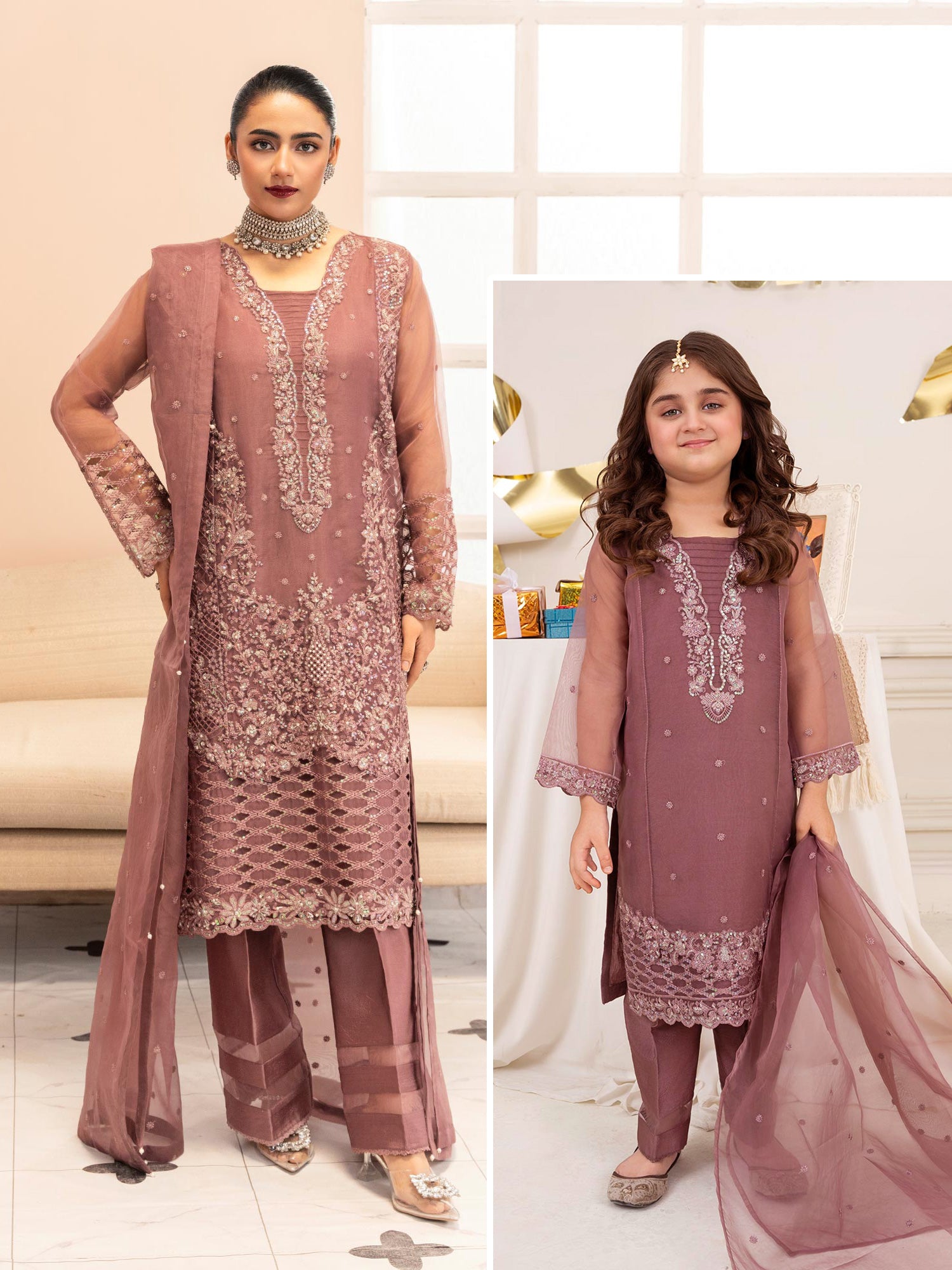 Zarqun Luxury Organza 3-Piece Suit - Mauve (2525B)