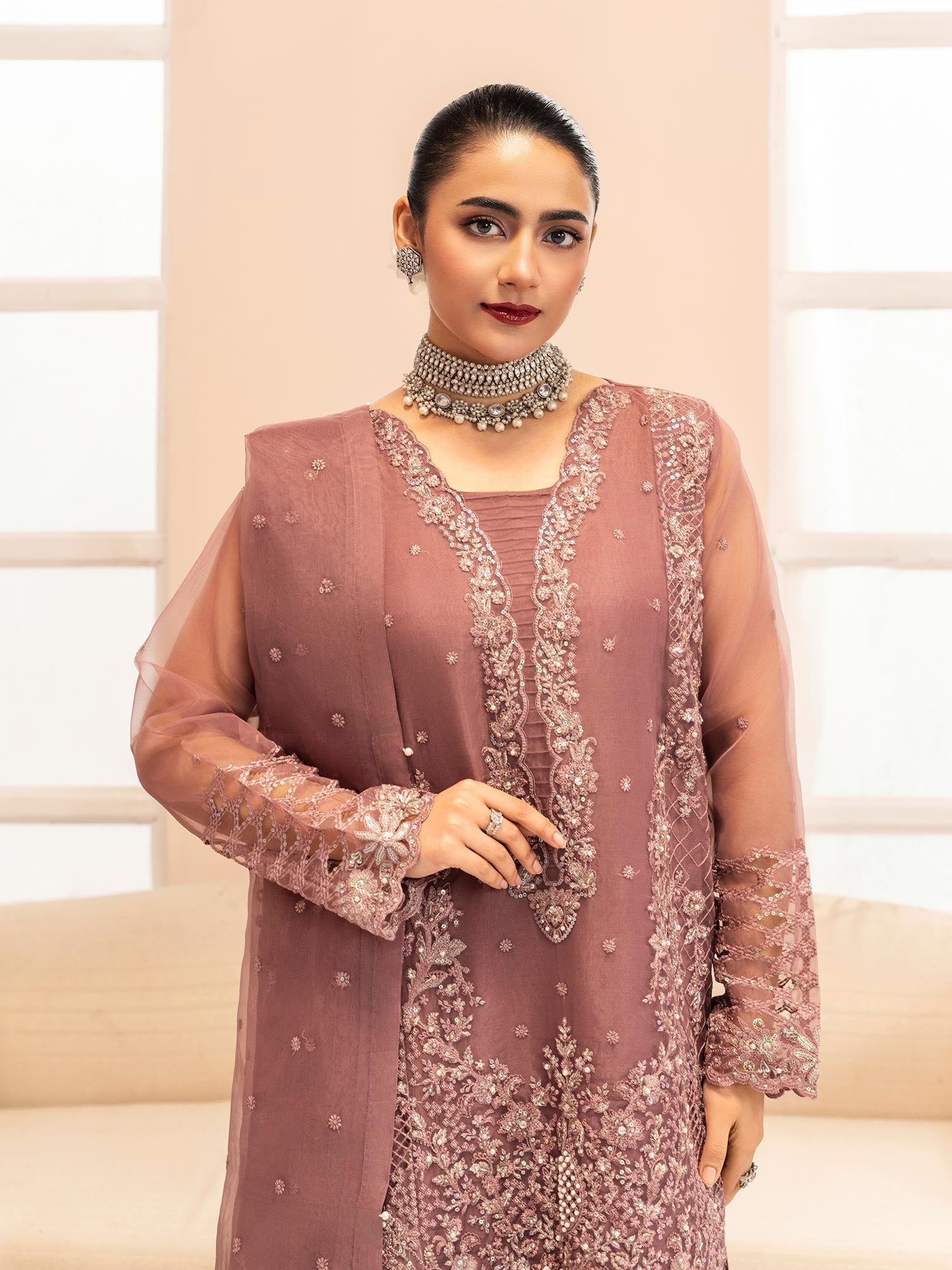 Zarqun Luxury Organza 3-Piece Suit - Mauve (2525B)