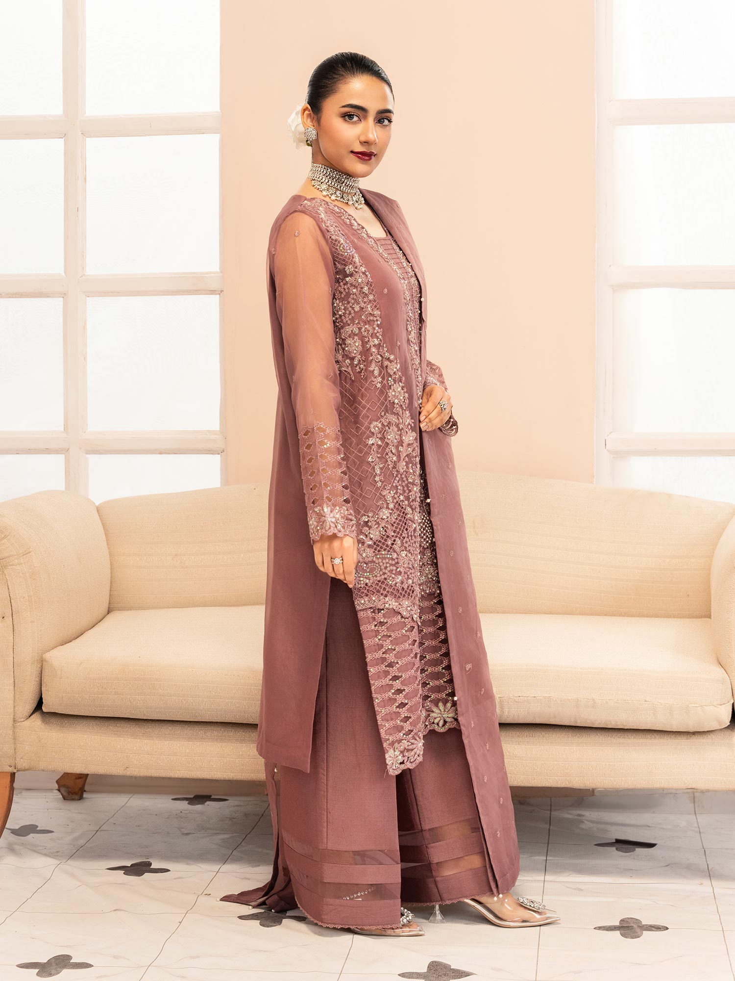 Zarqun Luxury Organza 3-Piece Suit - Mauve (2525B)