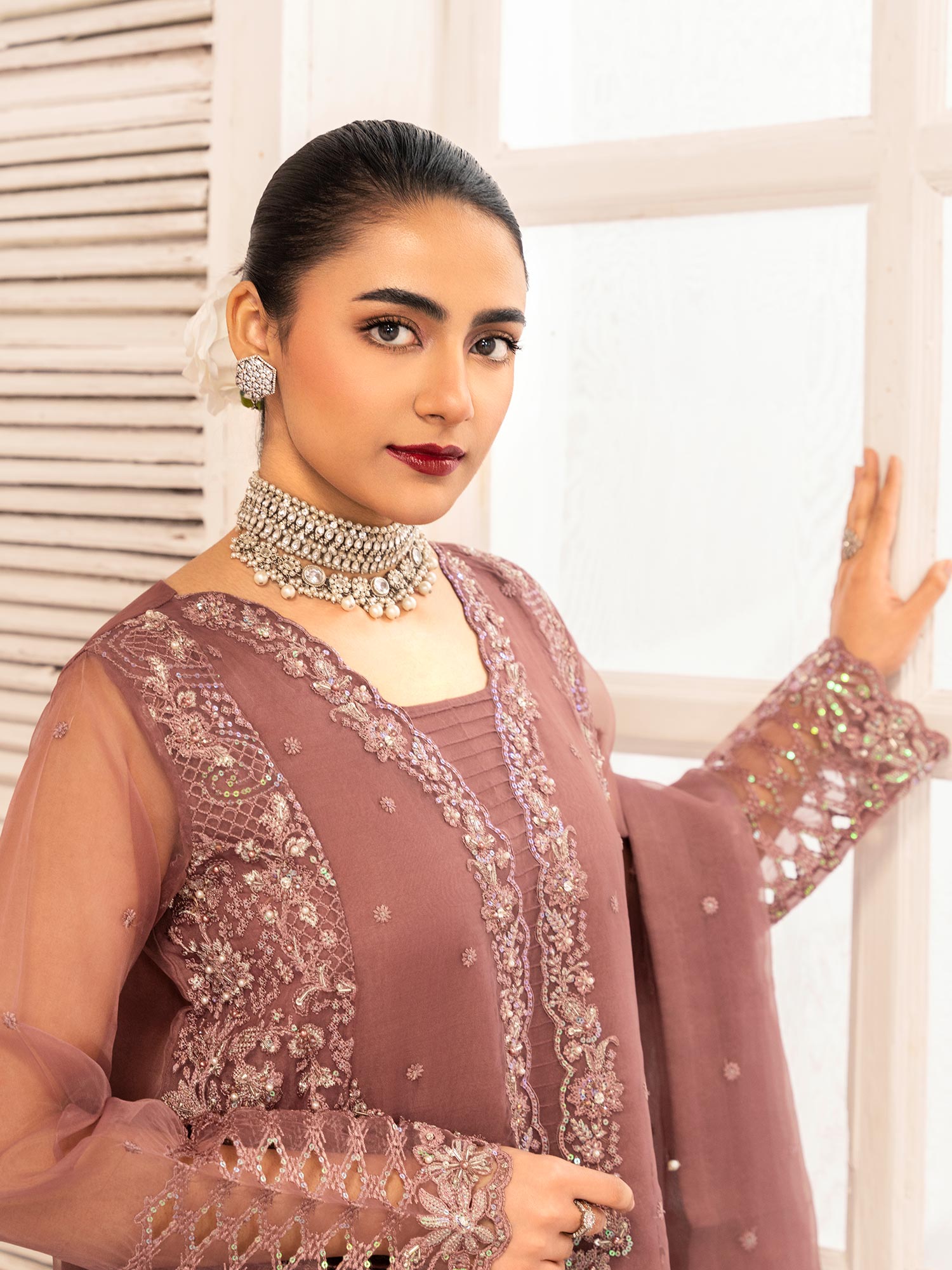 Zarqun Luxury Organza 3-Piece Suit - Mauve (2525B)