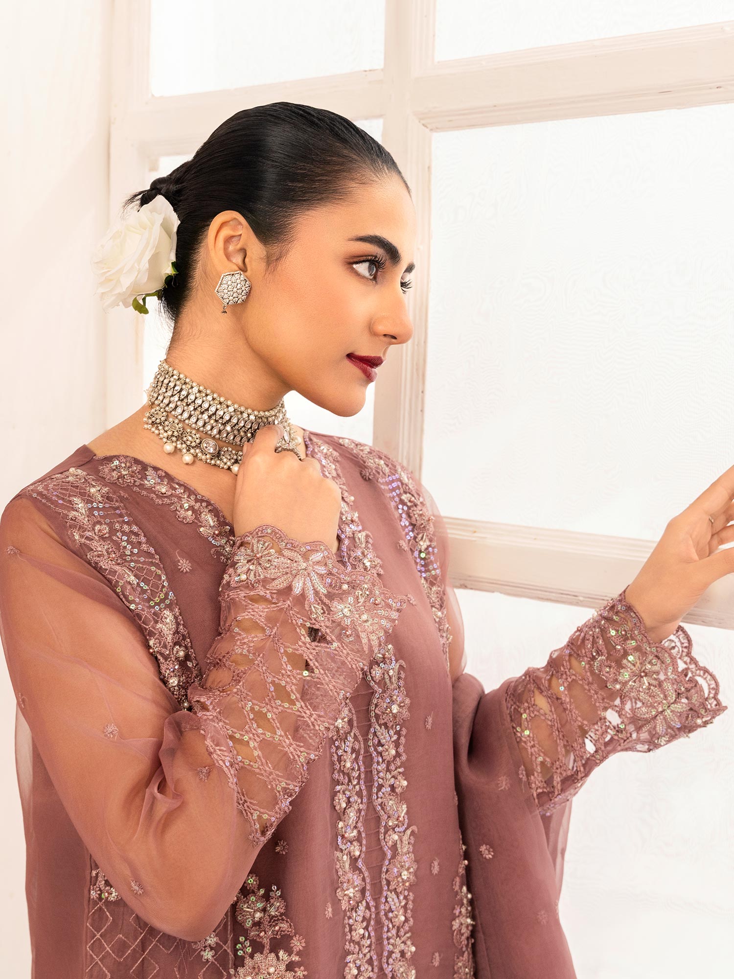 Zarqun Luxury Organza 3-Piece Suit - Mauve (2525B)