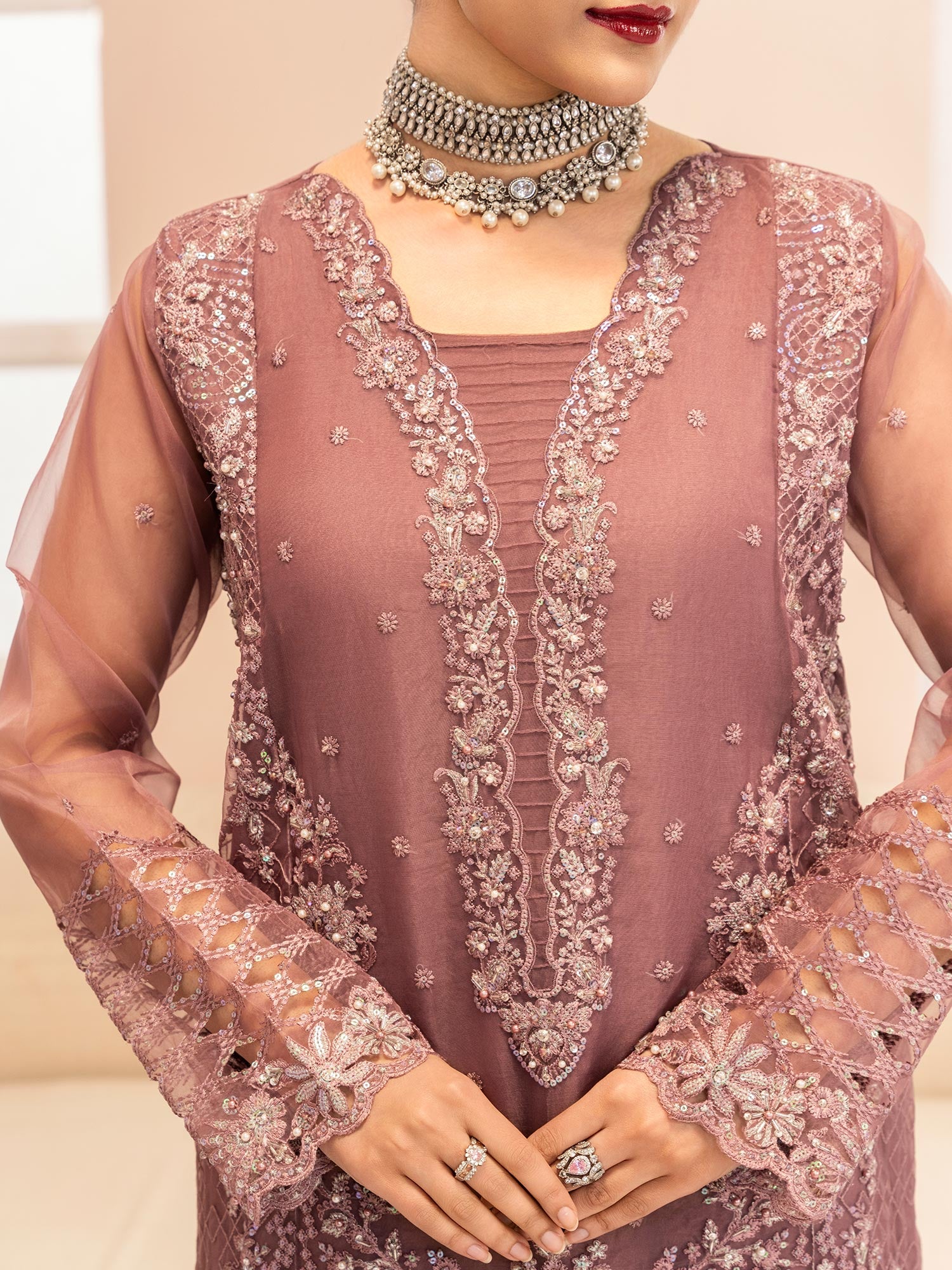 Zarqun Luxury Organza 3-Piece Suit - Mauve (2525B)