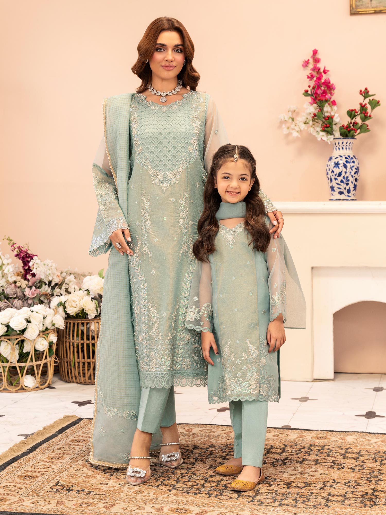 Zarqun Luxury Karandi 3-Piece Suit - Aqua Blue (2526A)