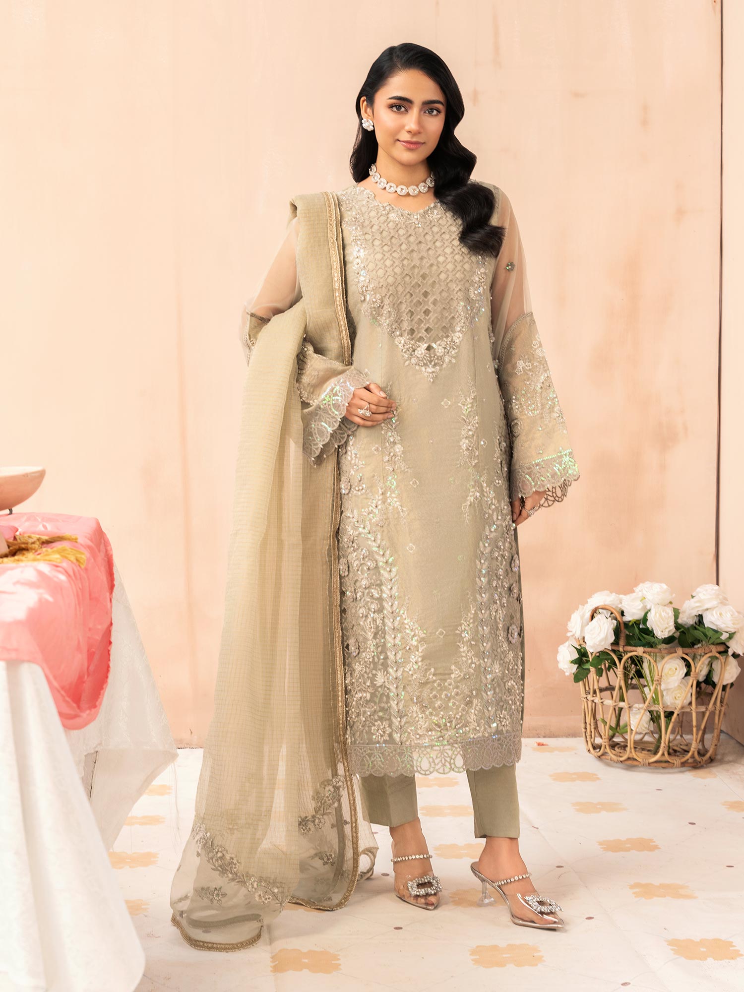 Zarqun Luxury Karandi 3-Piece Suit - Grey (2526B)