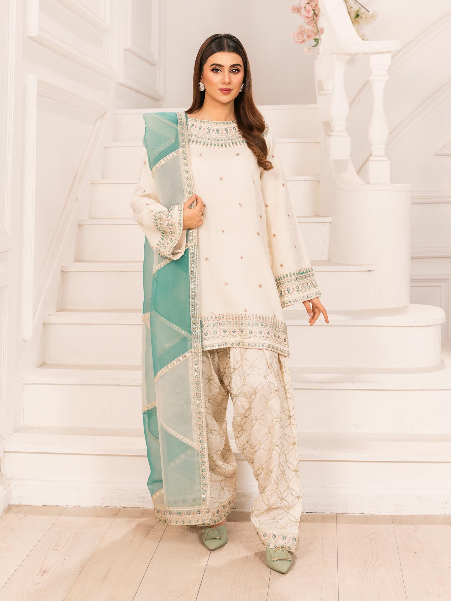 Zarqun Luxury Rawsilk 3-Piece Suit - Ivory (2527A)