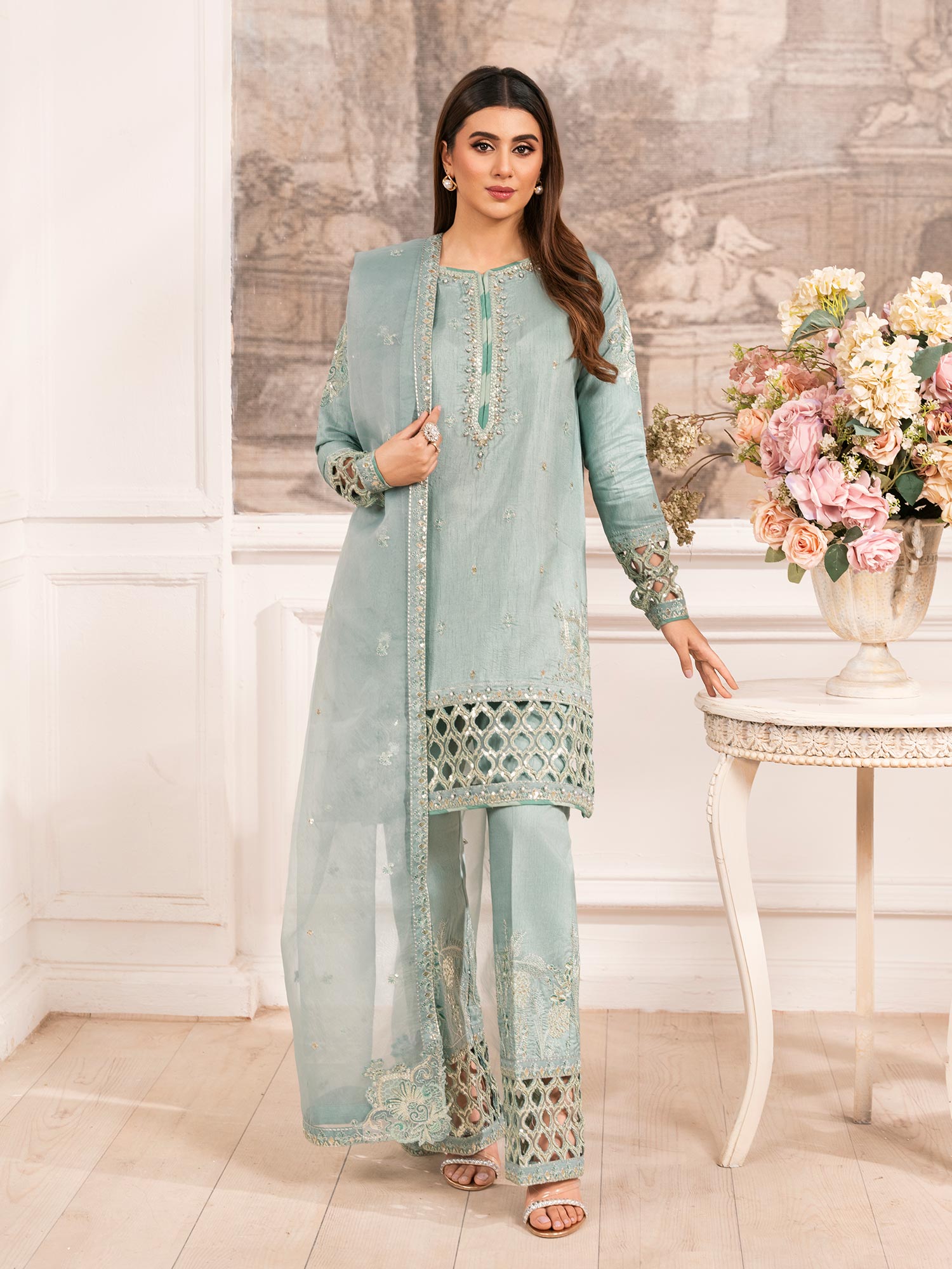 Zarqun Luxury Rawsilk 3-Piece Suit - Aqua (2528A)