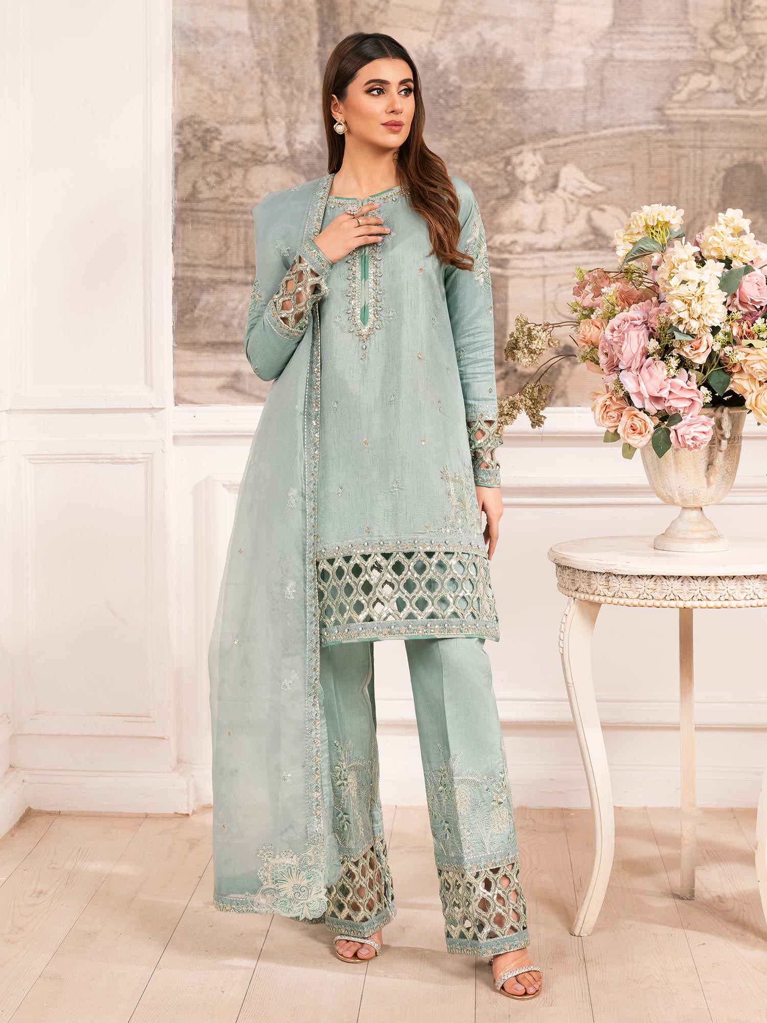 Zarqun Luxury Rawsilk 3-Piece Suit - Aqua (2528A)