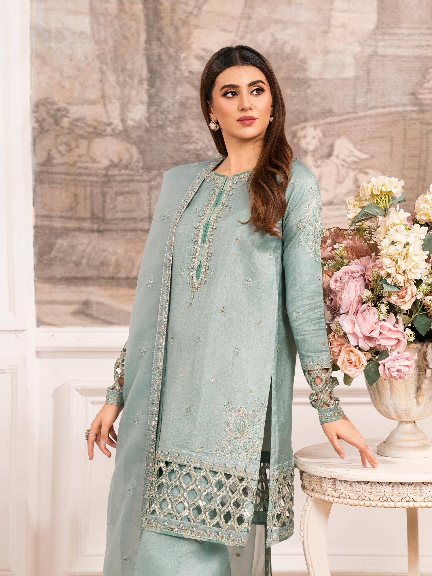 Zarqun Luxury Rawsilk 3-Piece Suit - Aqua (2528A)