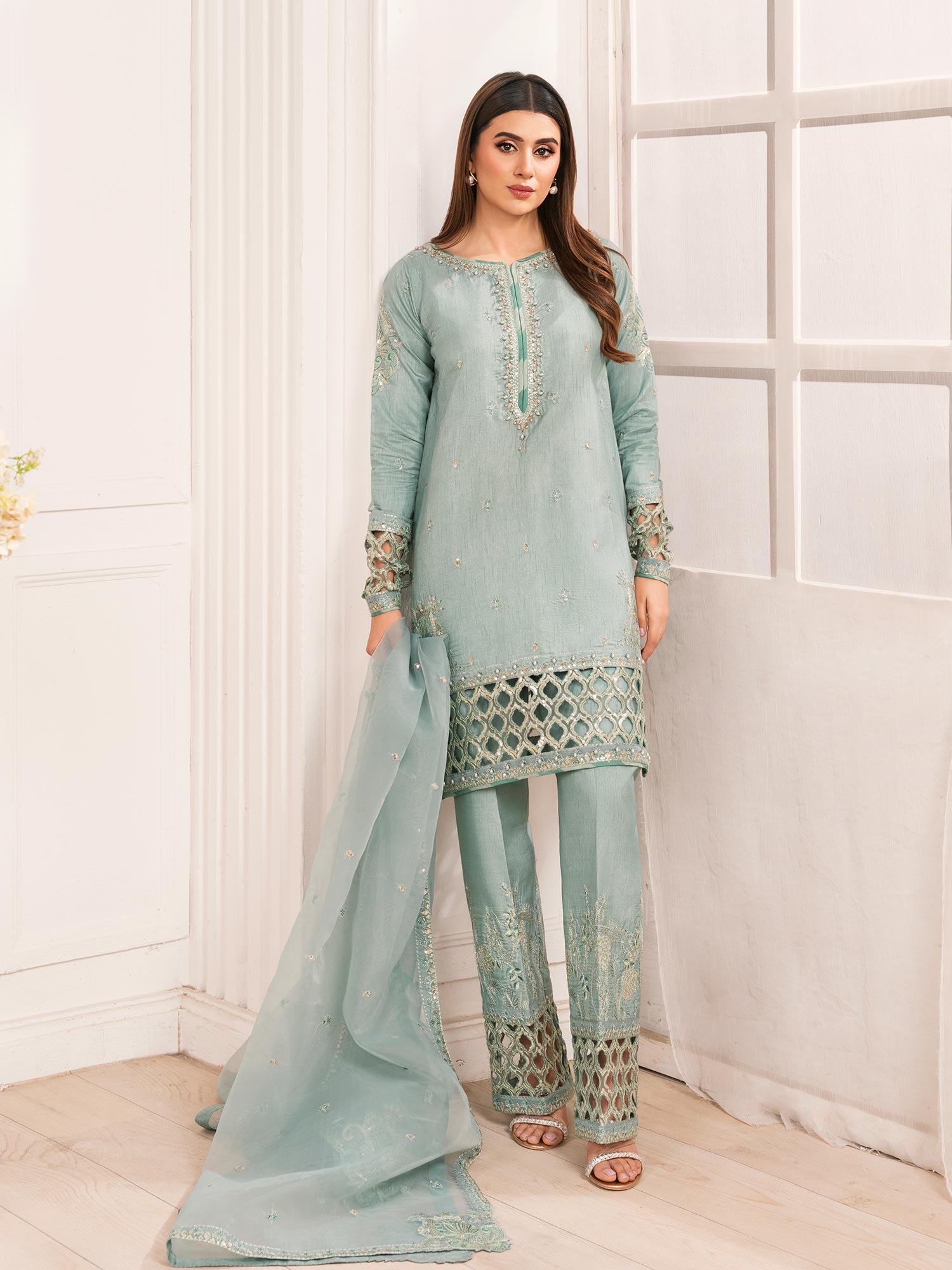 Zarqun Luxury Rawsilk 3-Piece Suit - Aqua (2528A)
