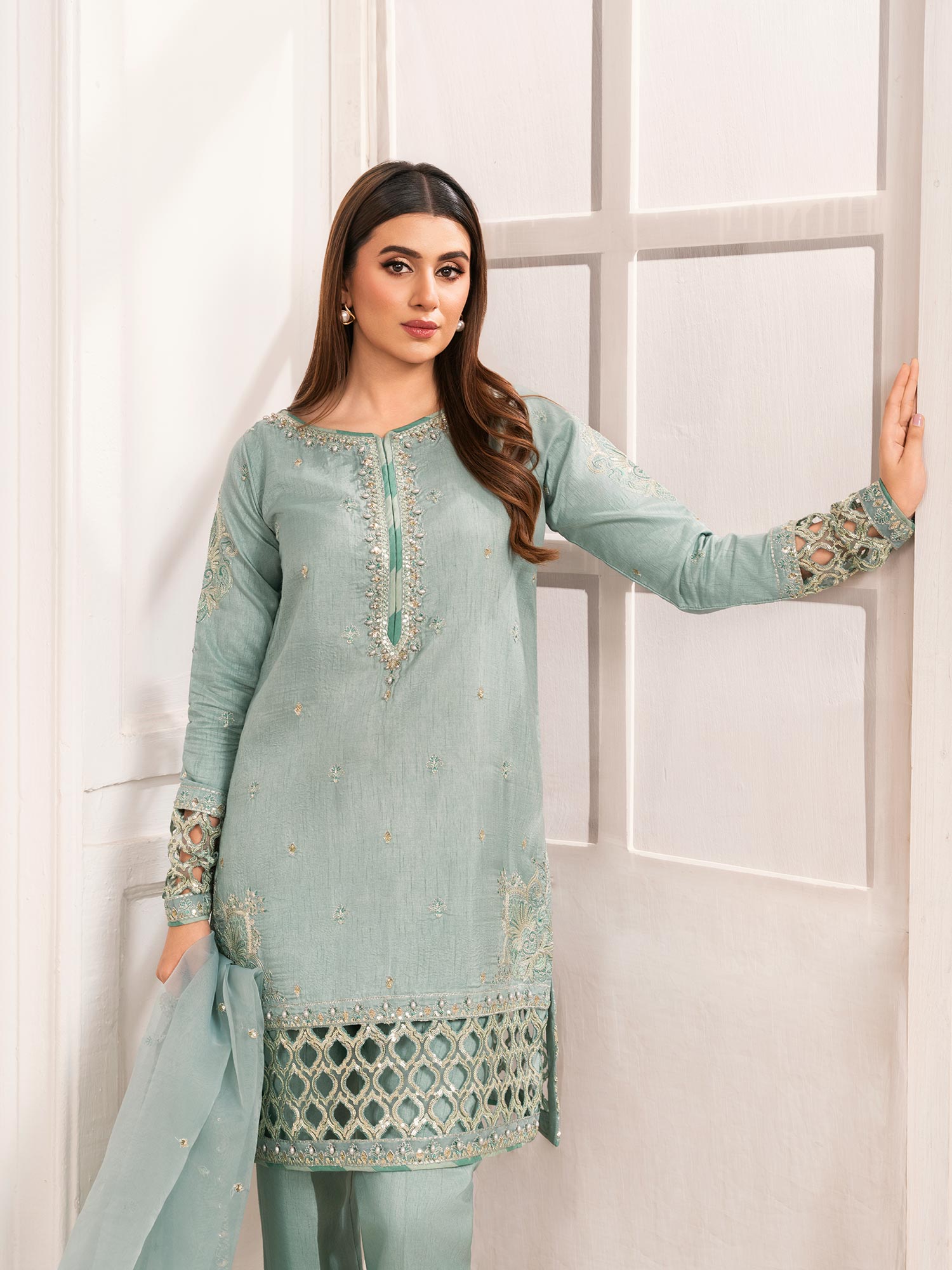 Zarqun Luxury Rawsilk 3-Piece Suit - Aqua (2528A)