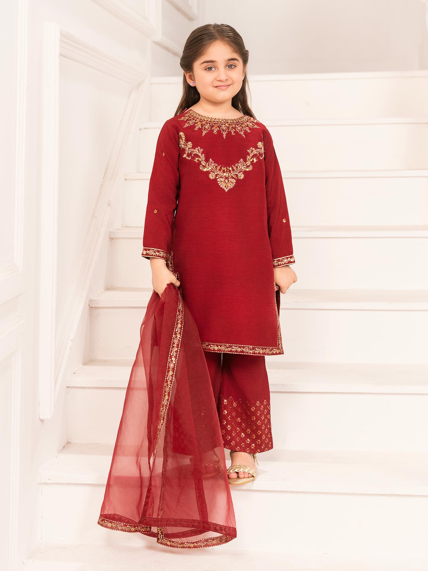 Zarqun Luxury Rawsilk 3-Piece Suit - Maroon (2529A)