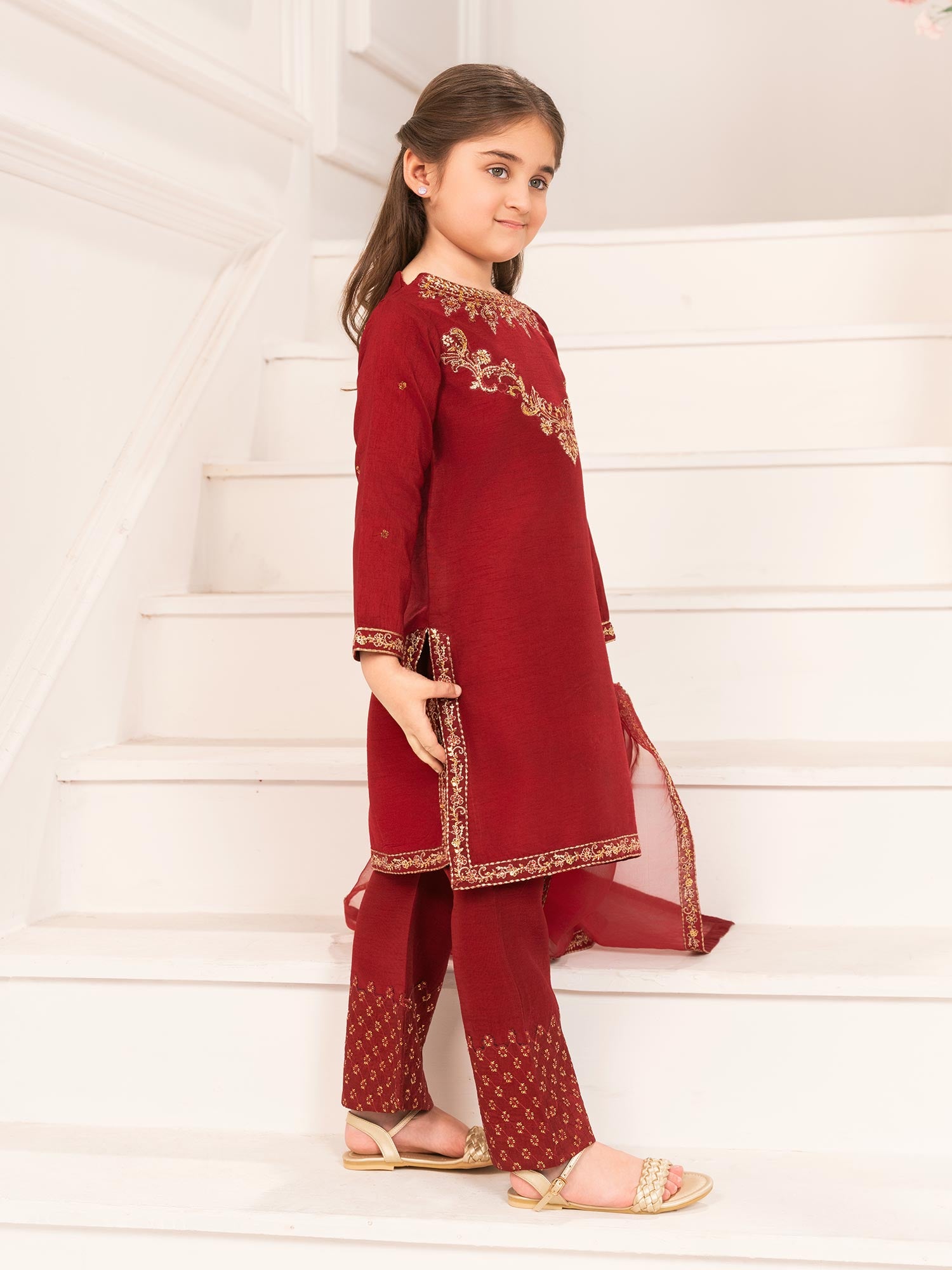 Zarqun Luxury Rawsilk 3-Piece Suit - Maroon (2529A)