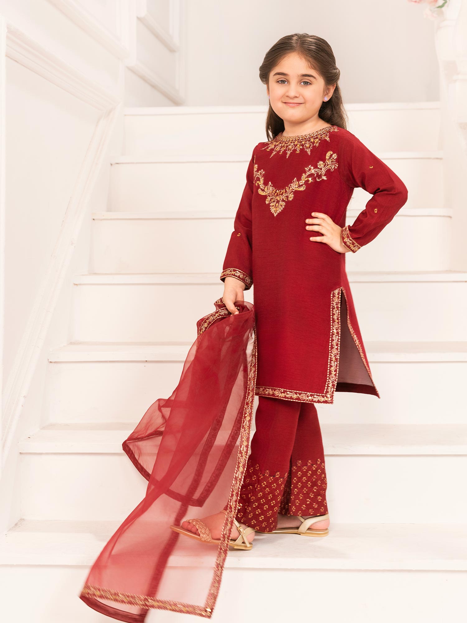 Zarqun Luxury Rawsilk 3-Piece Suit - Maroon (2529A)