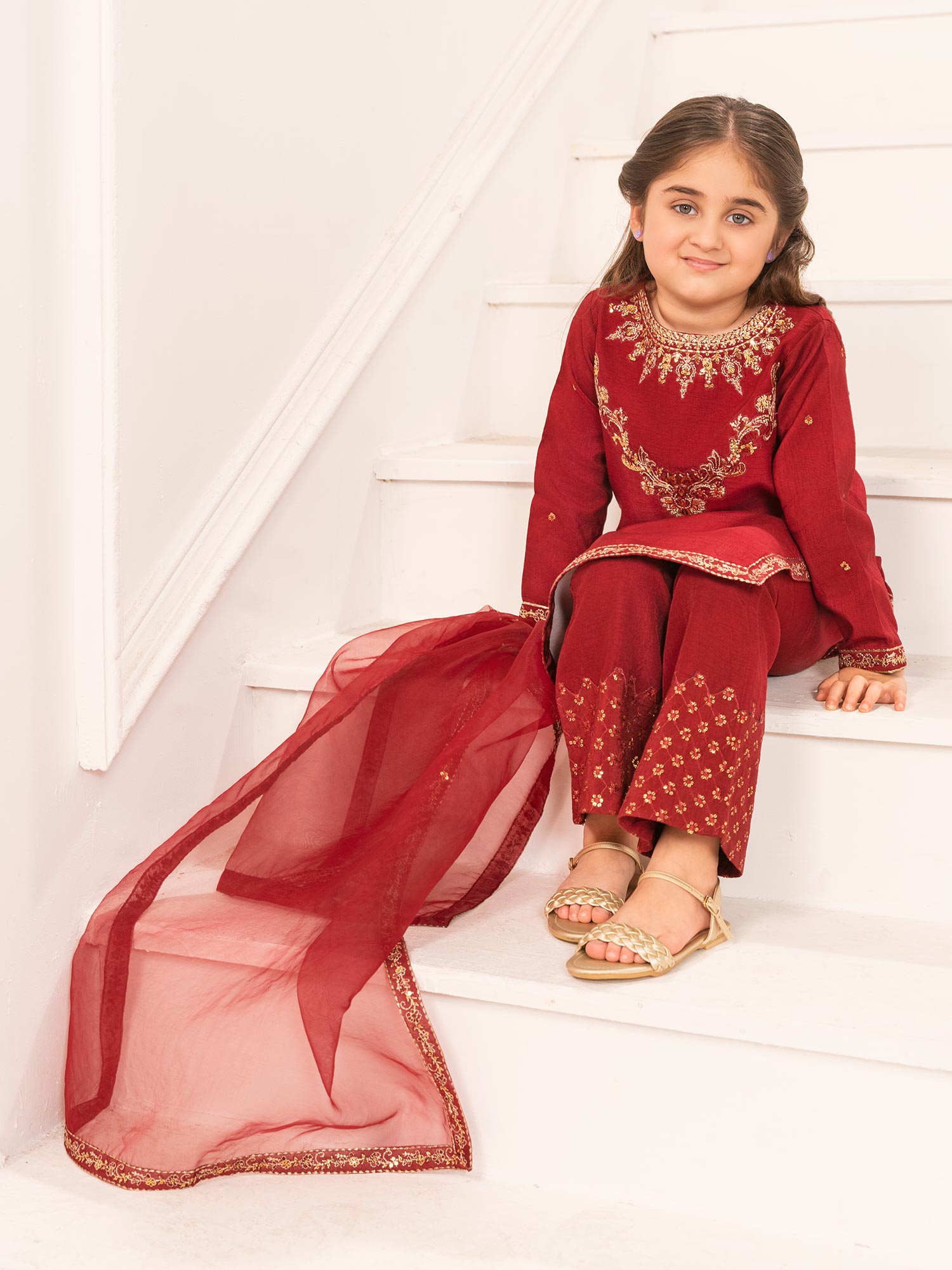 Zarqun Luxury Rawsilk 3-Piece Suit - Maroon (2529A)