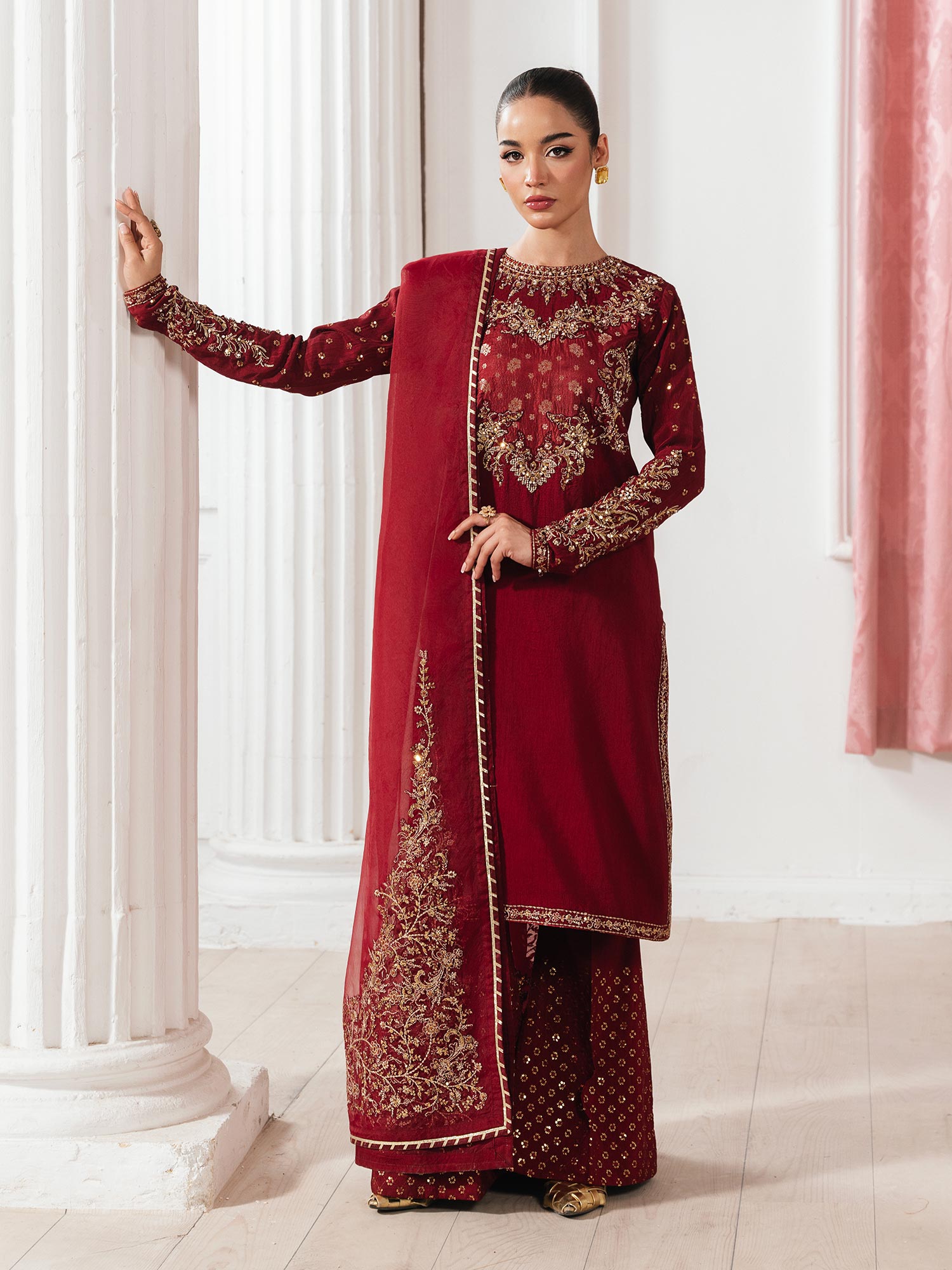 Zarqun Luxury Rawsilk 3-Piece Suit - Maroon (2529A)