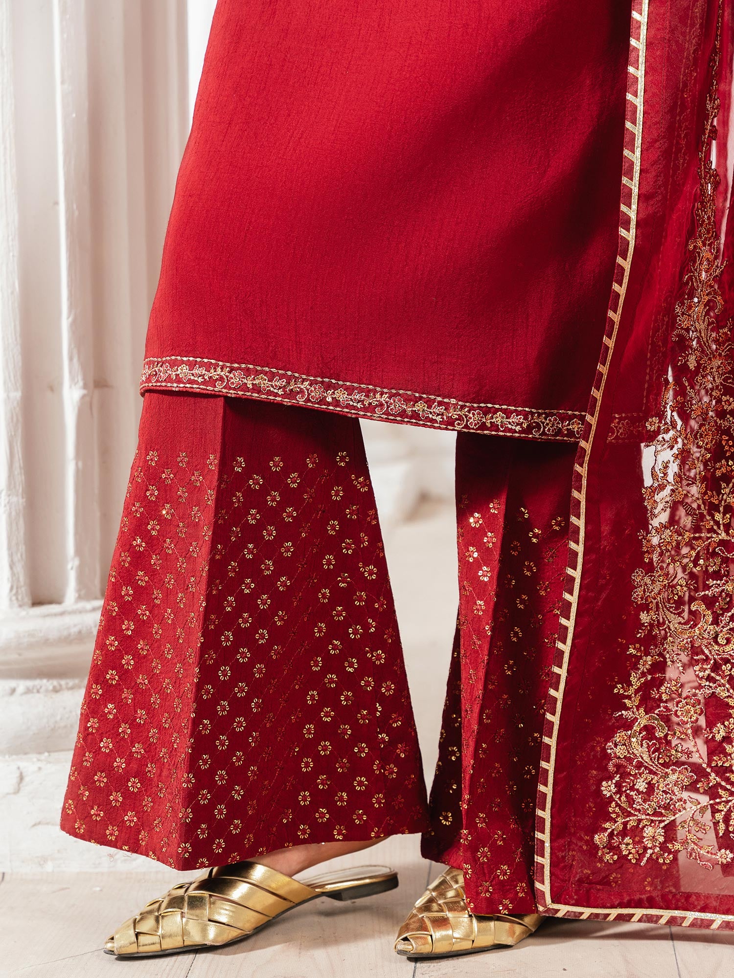 Zarqun Luxury Rawsilk 3-Piece Suit - Maroon (2529A)