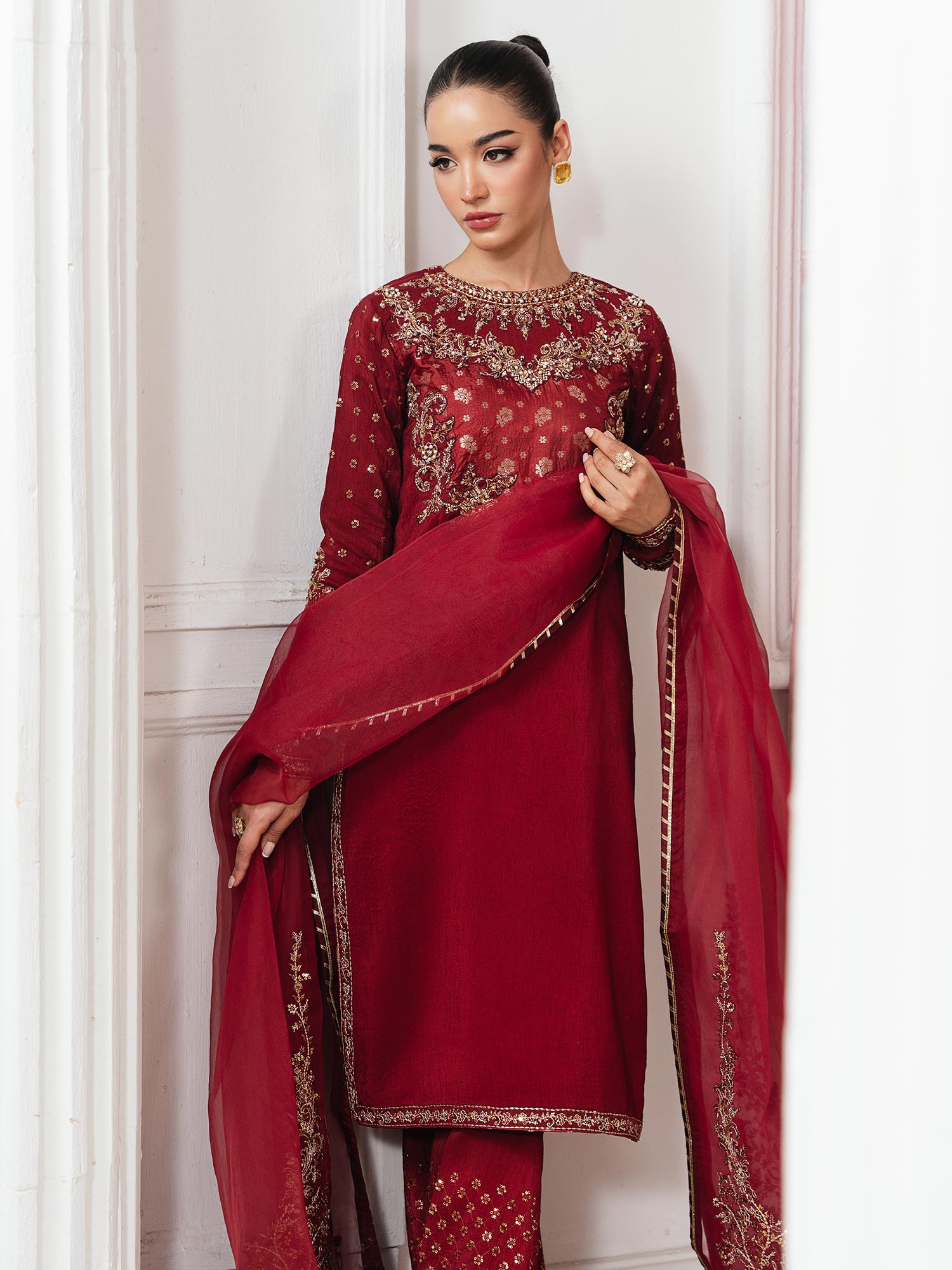 Zarqun Luxury Rawsilk 3-Piece Suit - Maroon (2529A)