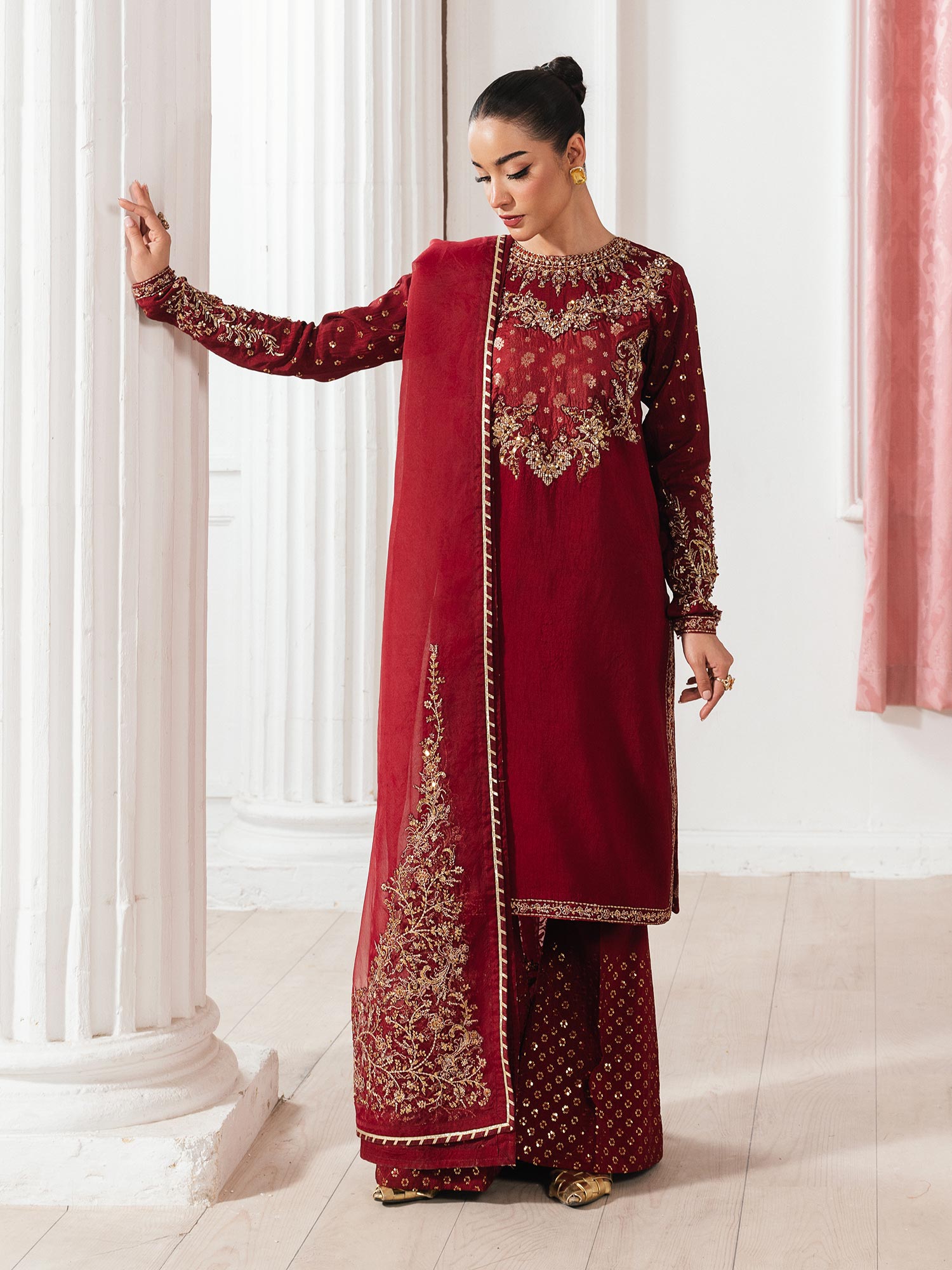 Zarqun Luxury Rawsilk 3-Piece Suit - Maroon (2529A)