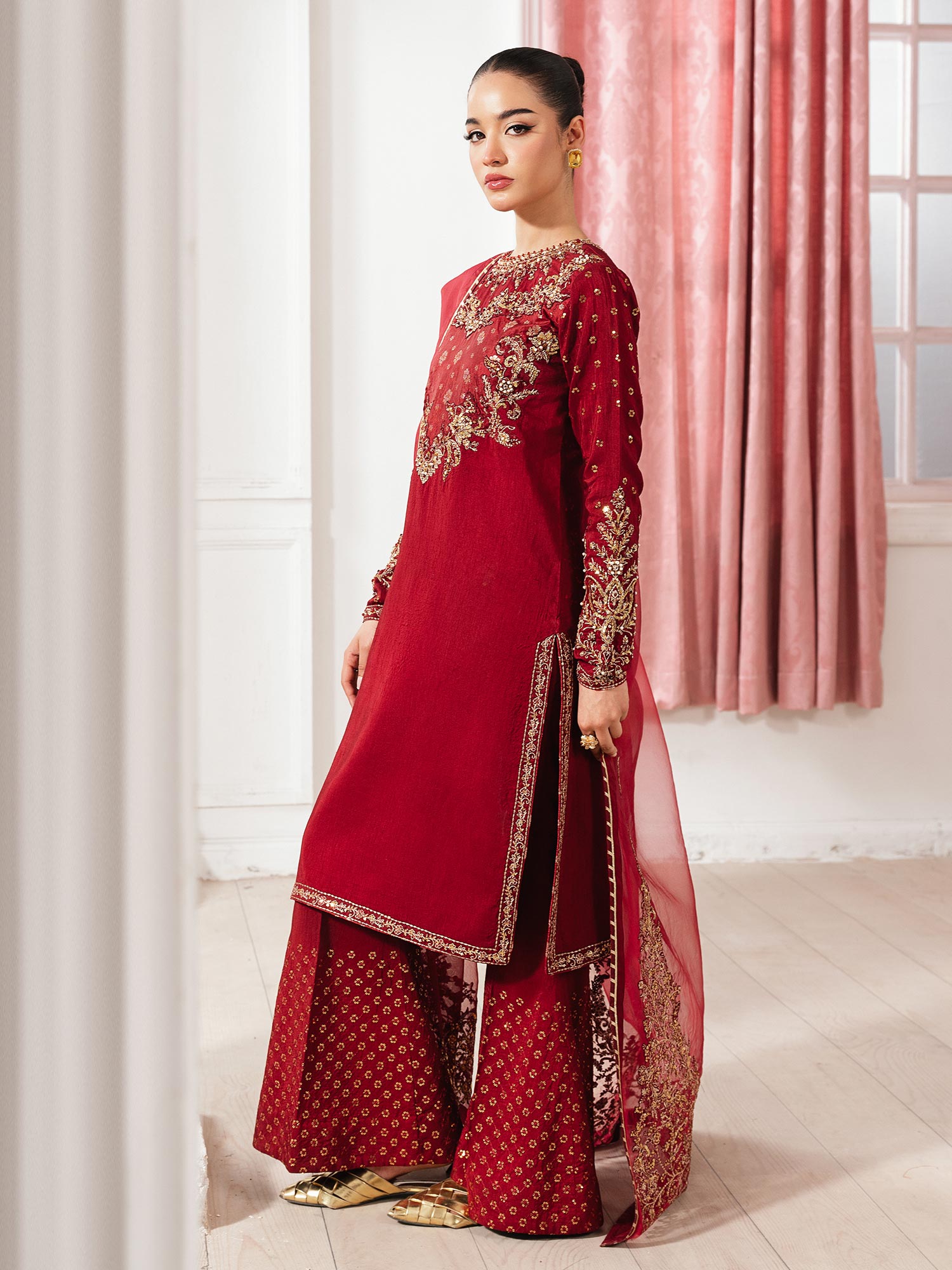 Zarqun Luxury Rawsilk 3-Piece Suit - Maroon (2529A)