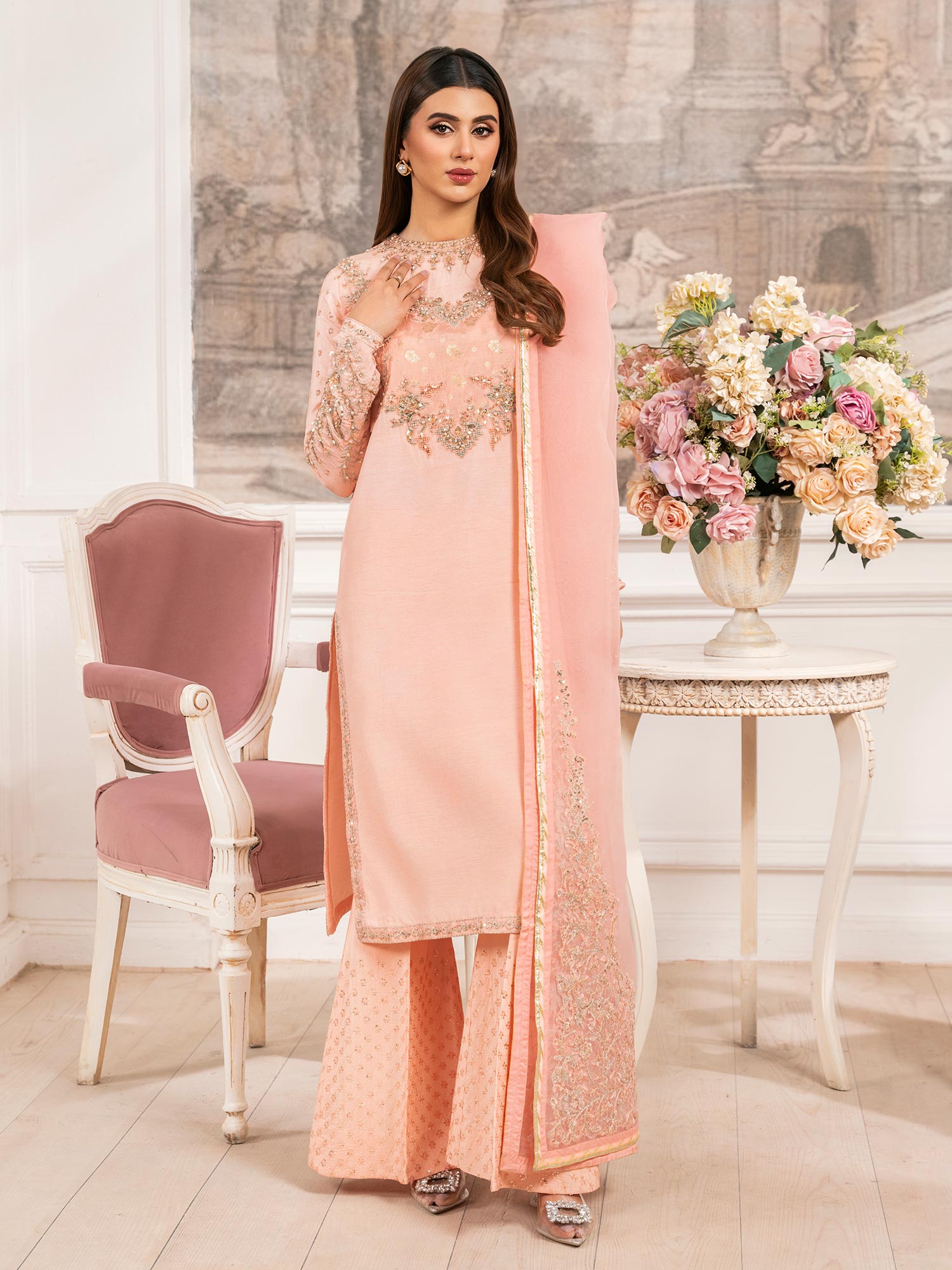 Zarqun Luxury Rawsilk 3-Piece Suit - Peach (2529B)