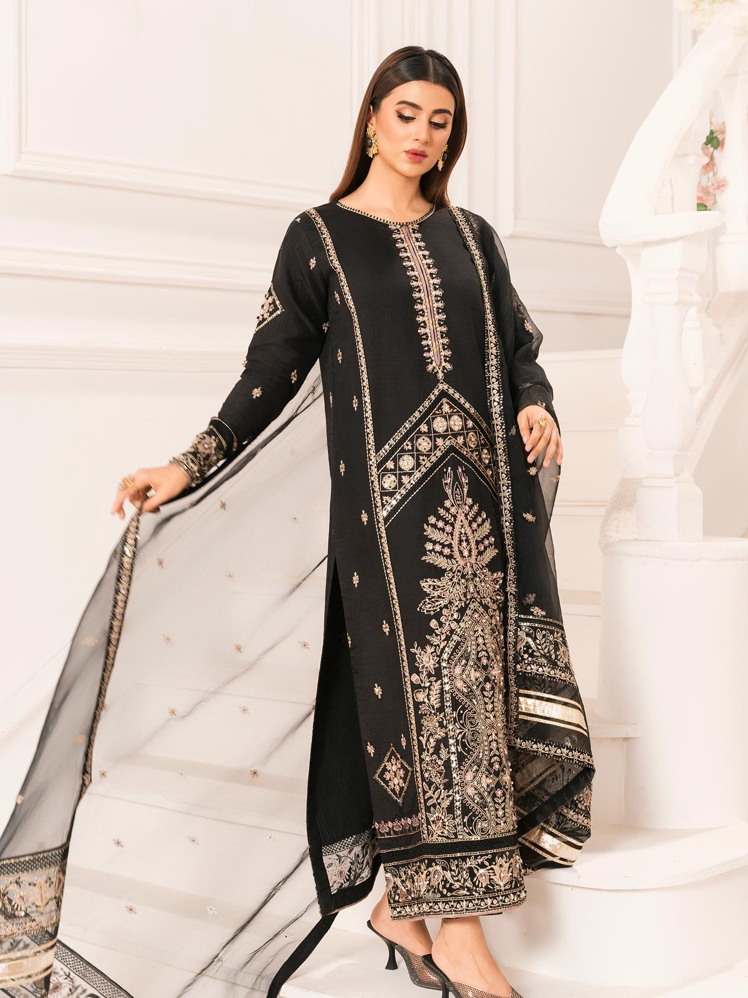 Zarqun Luxury Rawsilk 3-Piece Suit - Black (2530A)