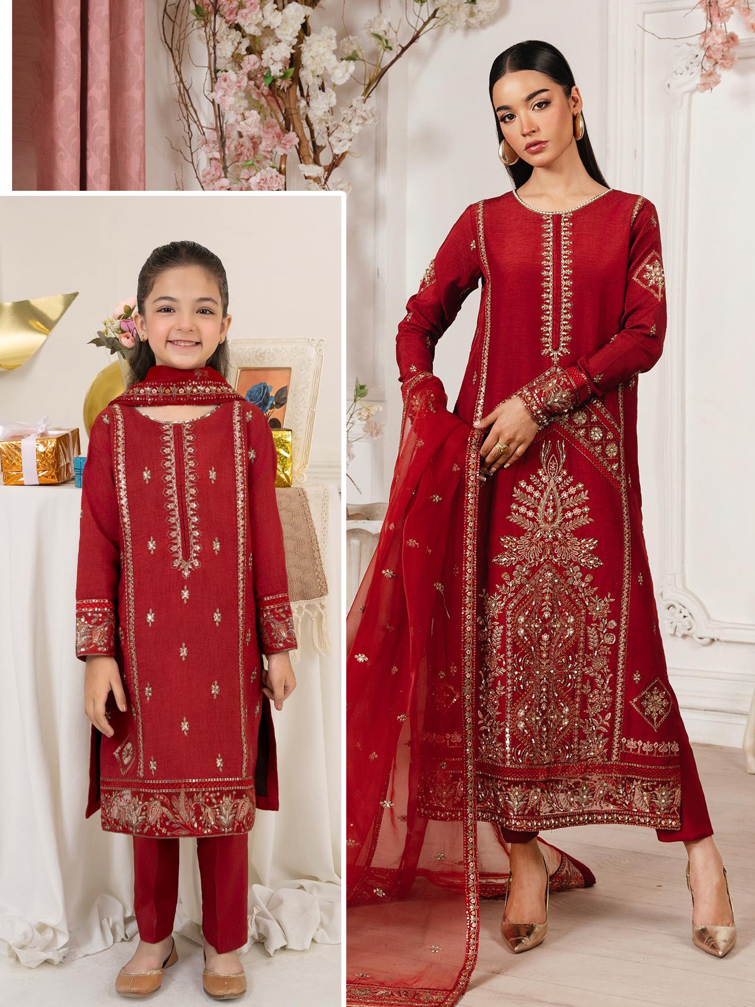 Zarqun Luxury Rawsilk 3-Piece Suit - Red (2530B)