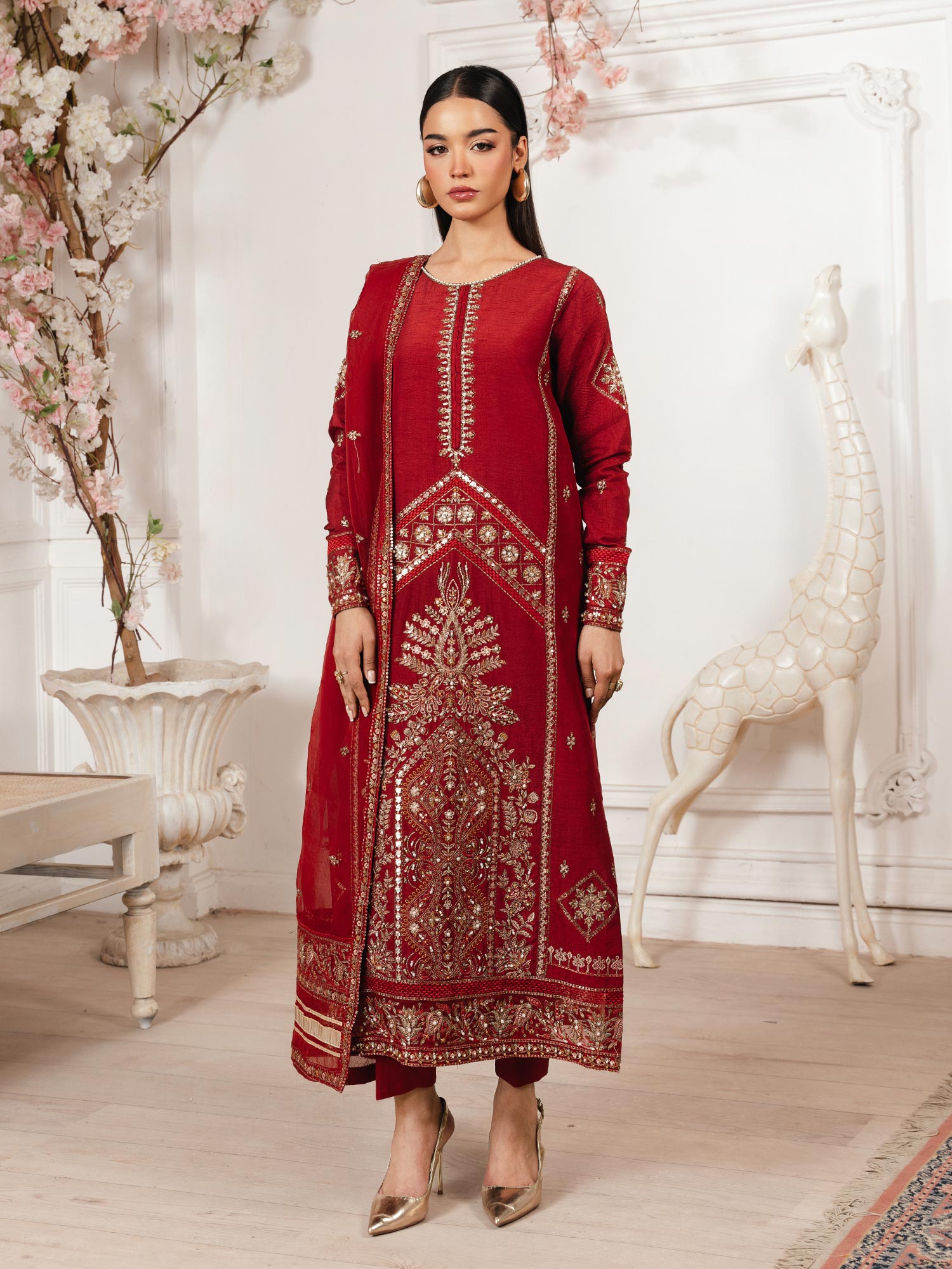 Zarqun Luxury Rawsilk 3-Piece Suit - Red (2530B)