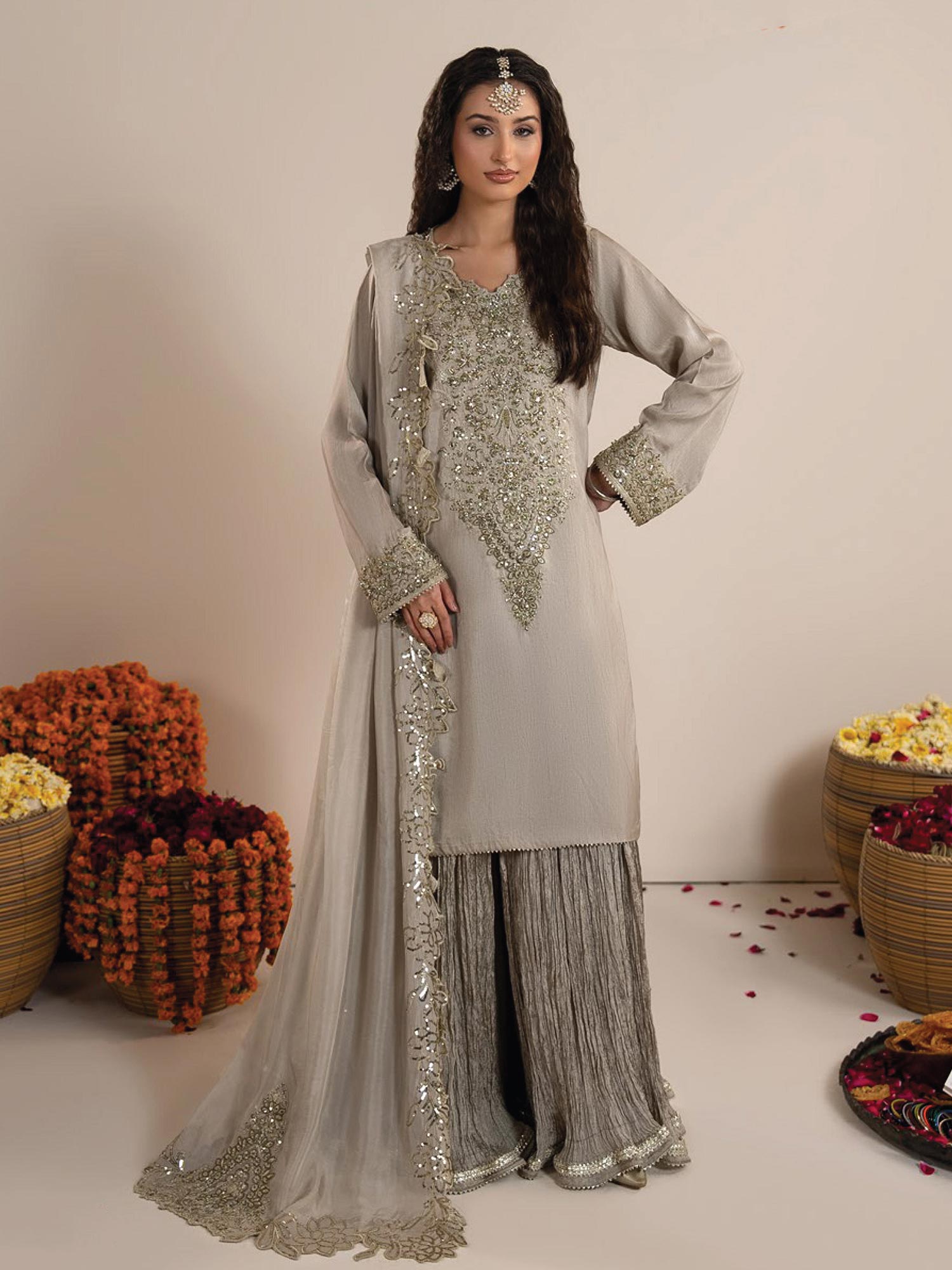 Raniya.H "Roshni" Raw Silk Wedding Edit (2607A) - Silver Grey