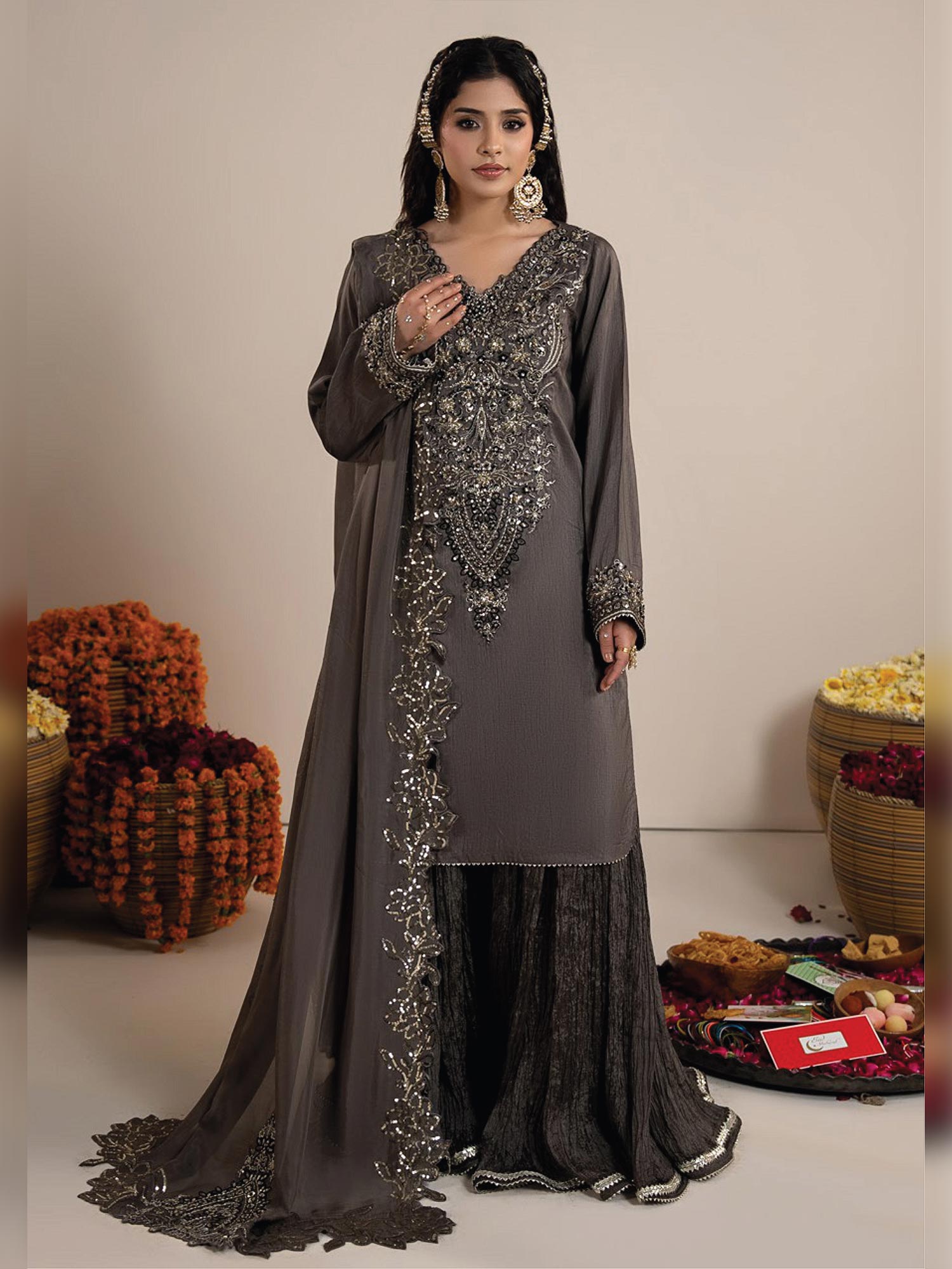 Raniya.H "Roshni" Raw Silk Wedding Edit (2607B) - Charcoal
