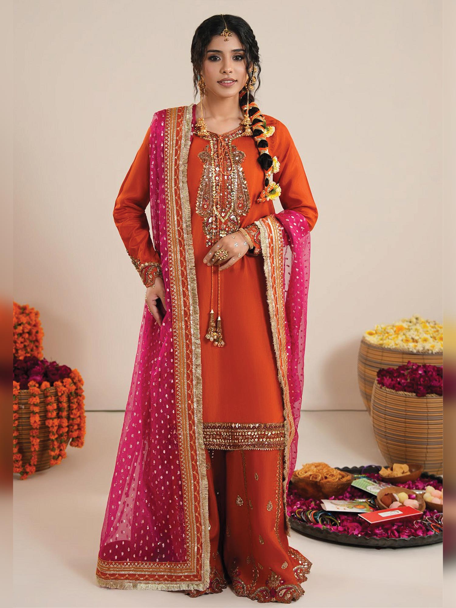 Raniya.H "Roshni" Raw Silk Wedding Edit (2608A) - Rust Orange