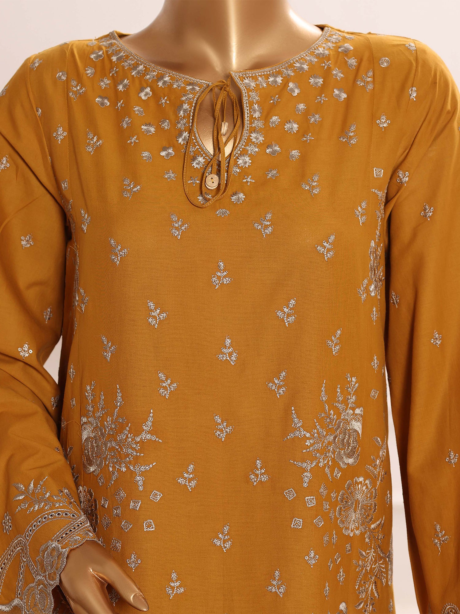 HZ Embroidered Chikankari Lawn 3-Piece Suit - Mustard