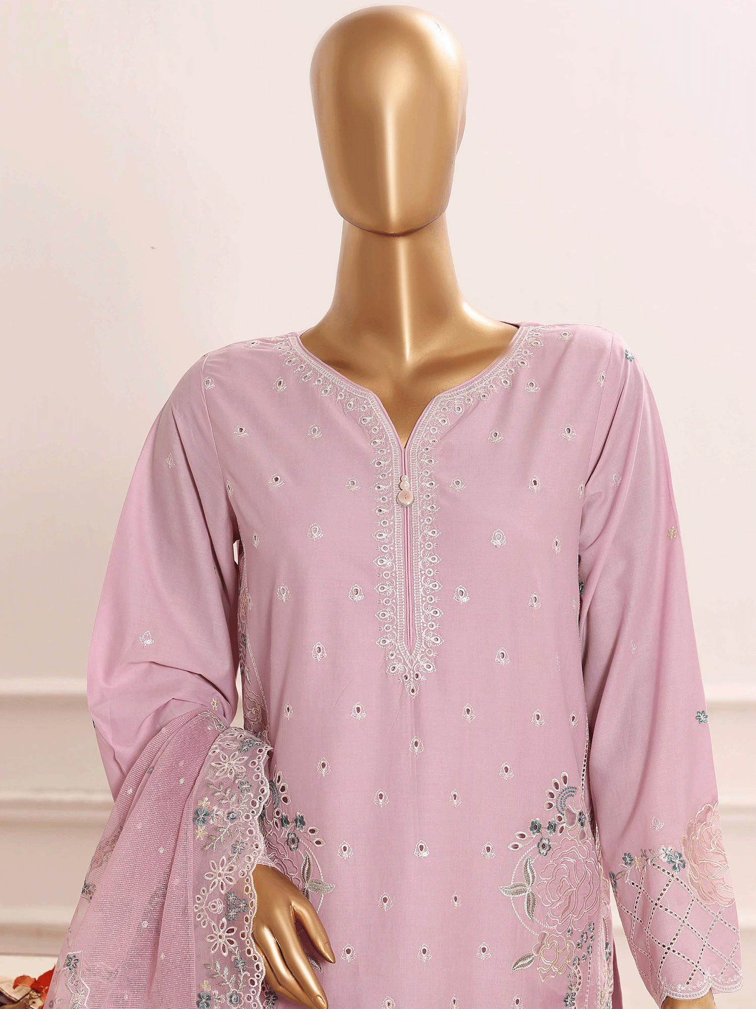 HZ Embroidered Chikankari Lawn 3-Piece Suit - Tulip Pink