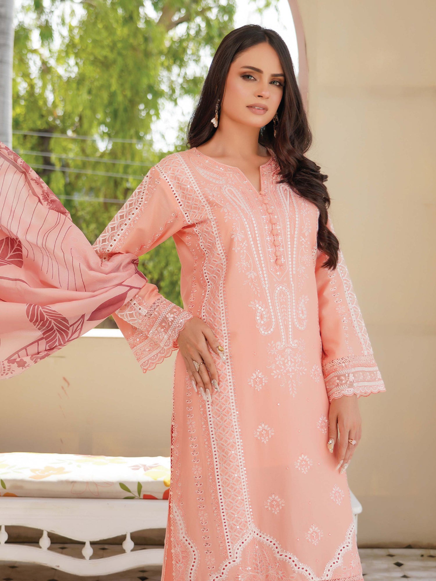 Munira Embroidered Lawn Suit (Vol.49 - D01) - Blush Peach