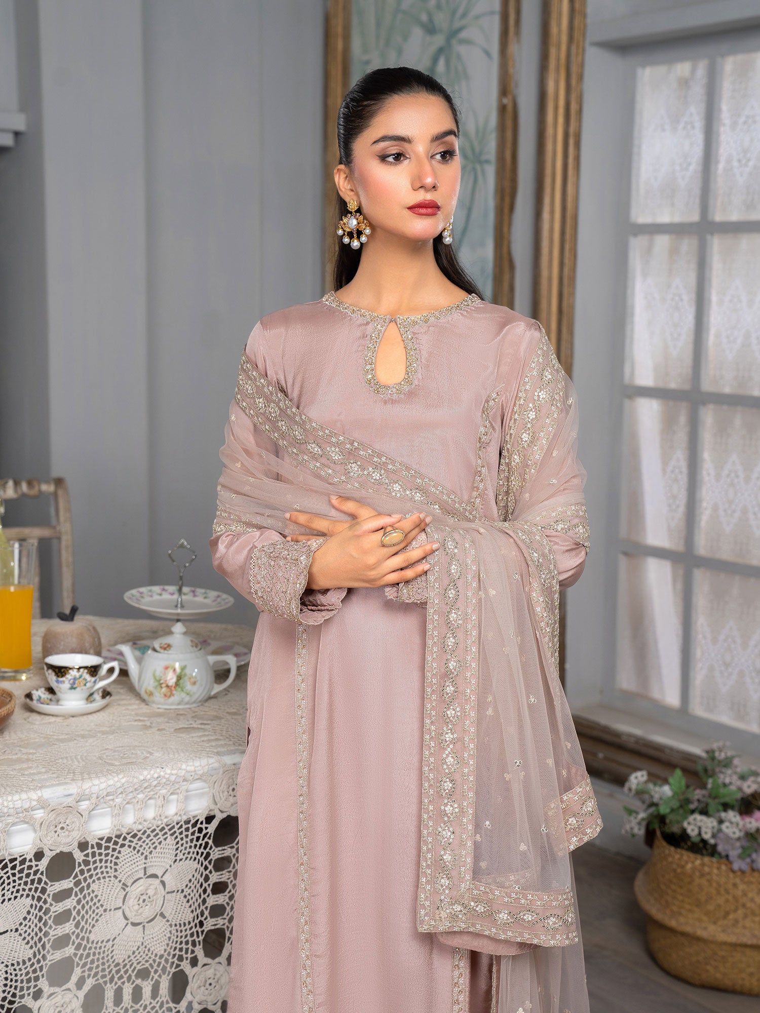 SIFA Pink Luxury Embroidered Silk 3-Piece Suit