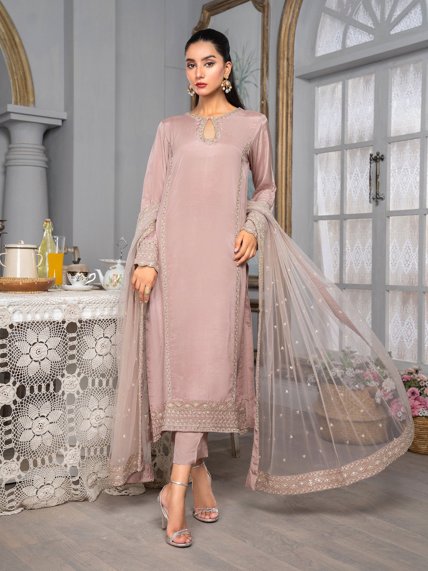 SIFA Pink Luxury Embroidered Silk 3-Piece Suit