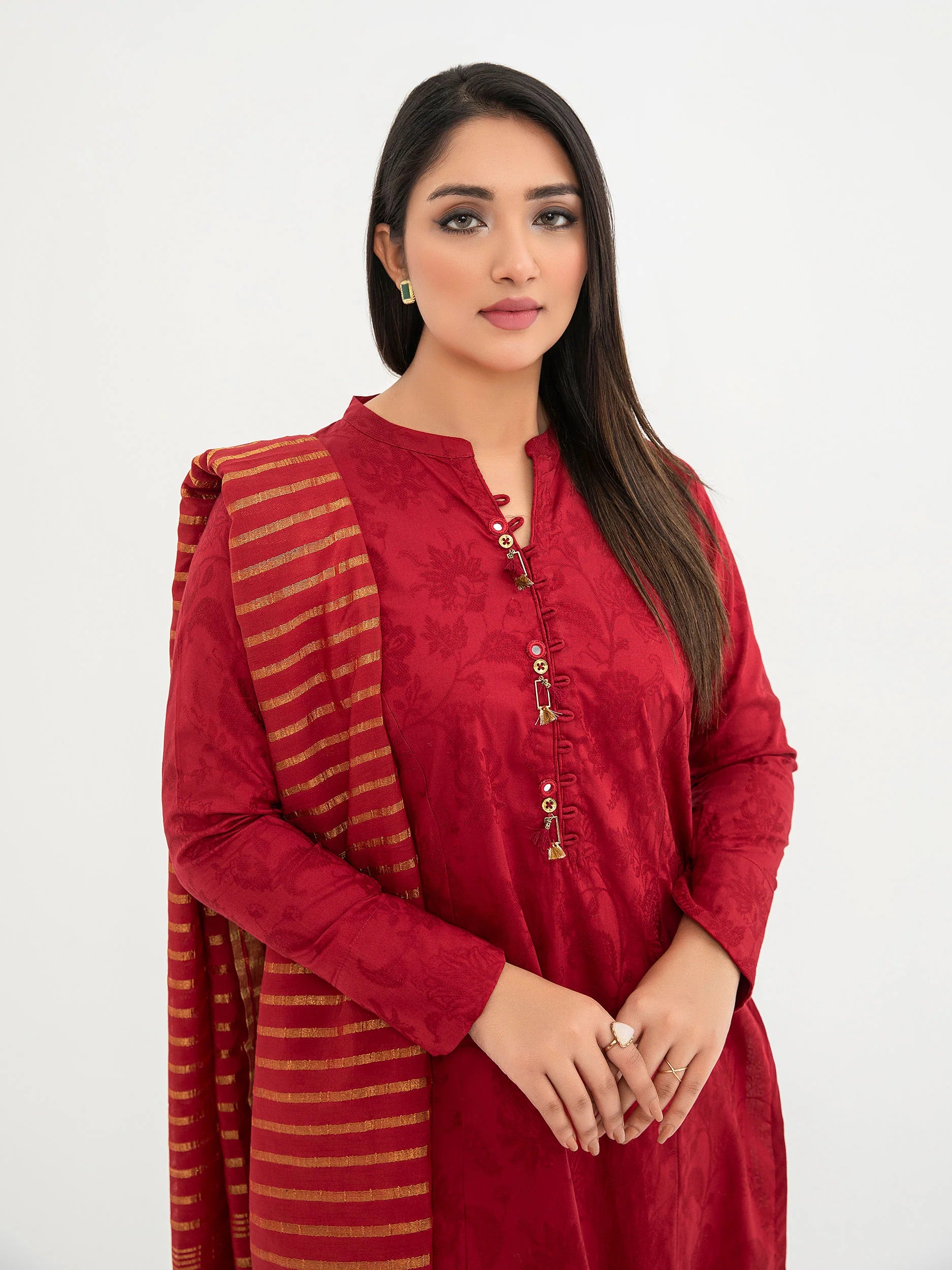 Limelight Red Jacquard Embroidered 3-Piece Suit (P8484SU)