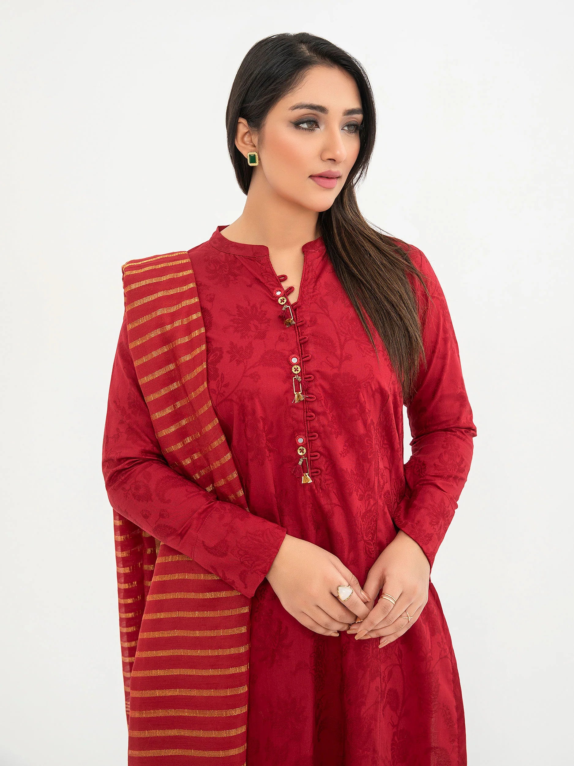 Limelight Red Jacquard Embroidered 3-Piece Suit (P8484SU)