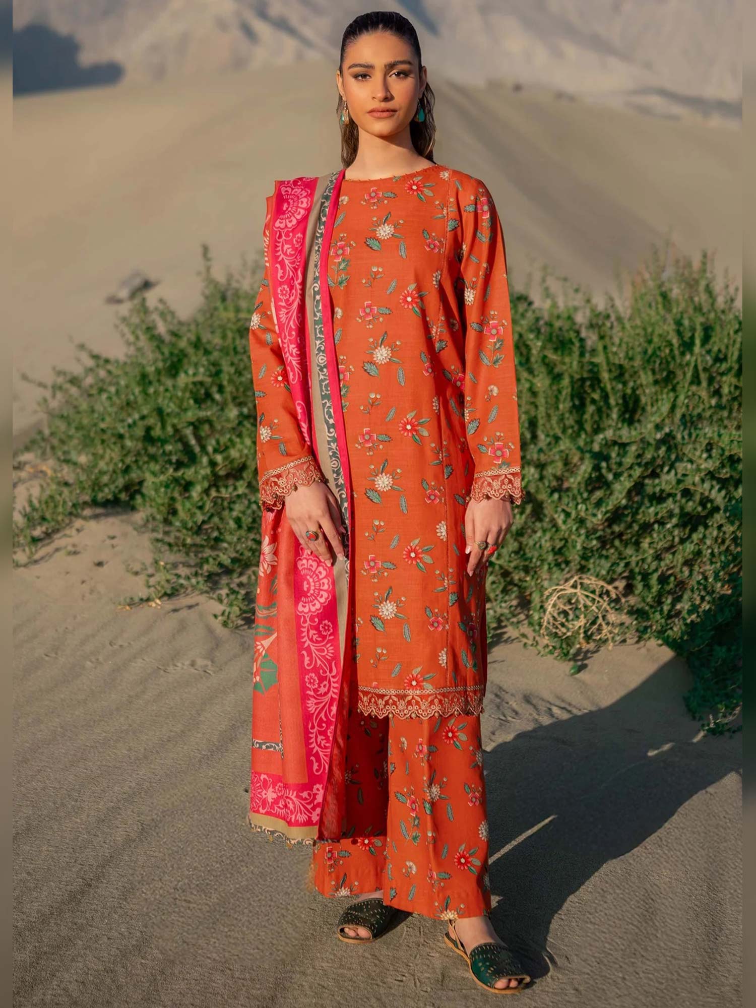 Maria.B Unstitched M.Basics Khaddar Suit (505-B) - Orange