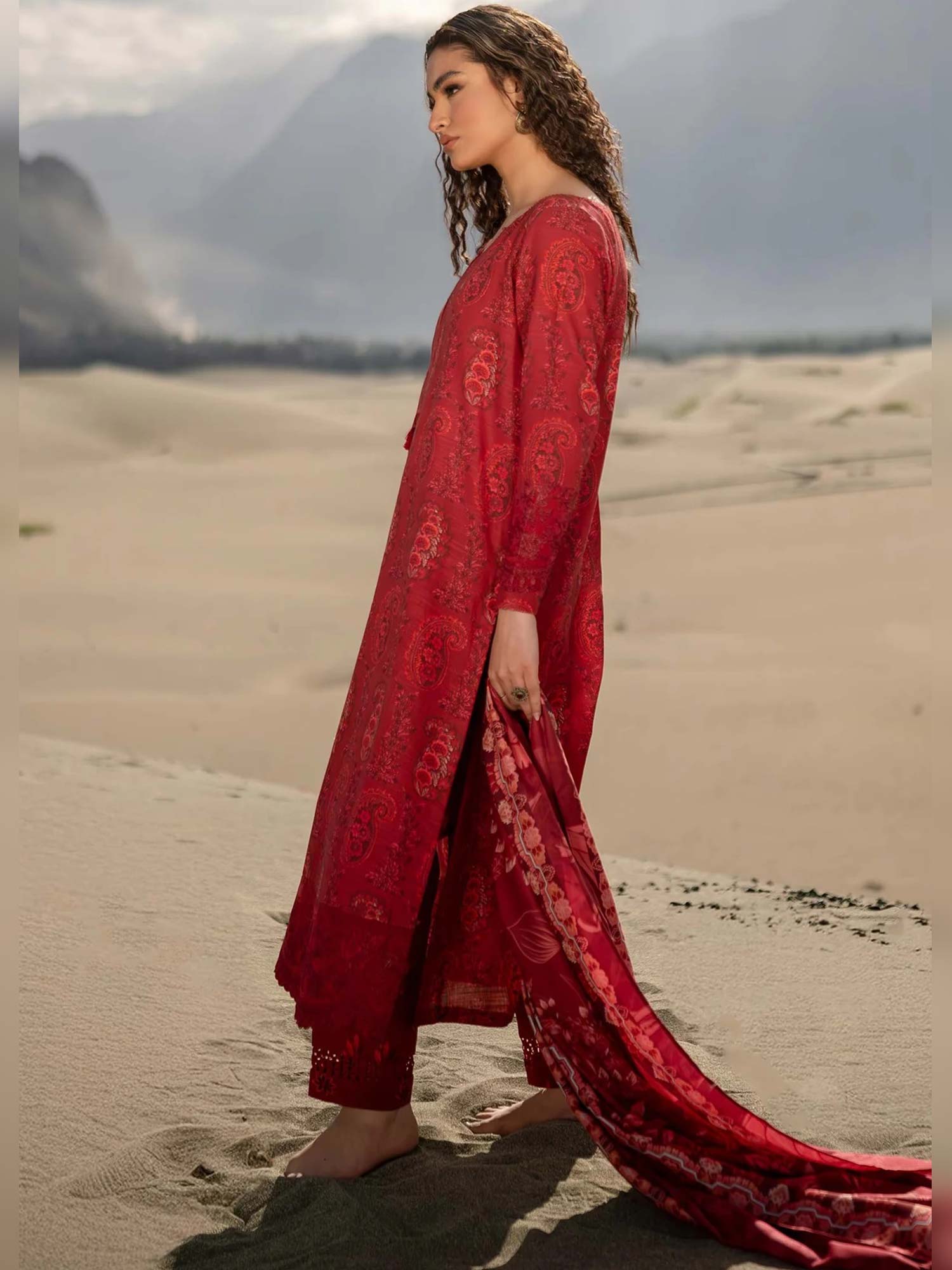 Maria.B Unstitched M.Basics Khaddar Suit (508-B) - Red