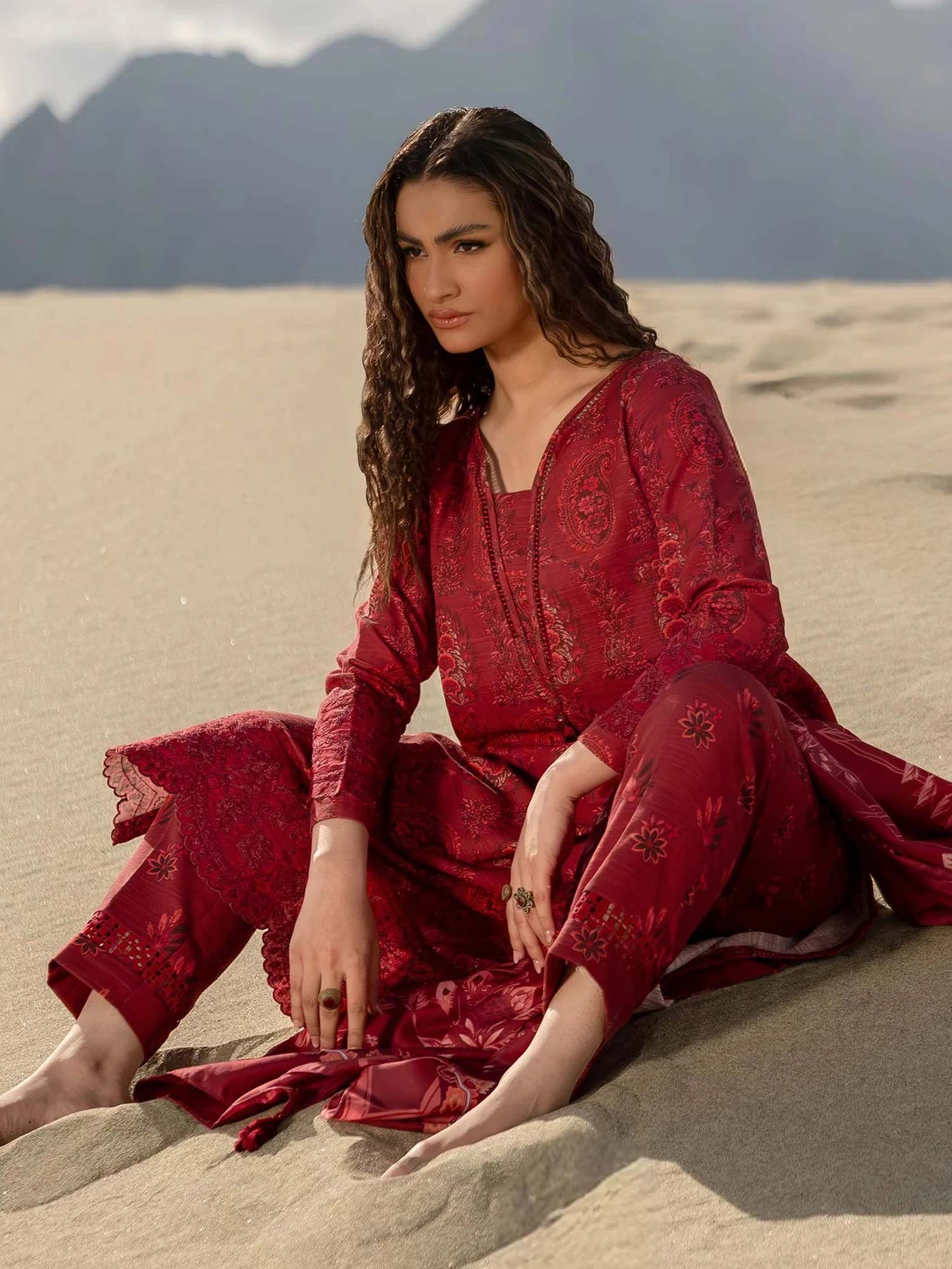 Maria.B Unstitched M.Basics Khaddar Suit (508-B) - Red