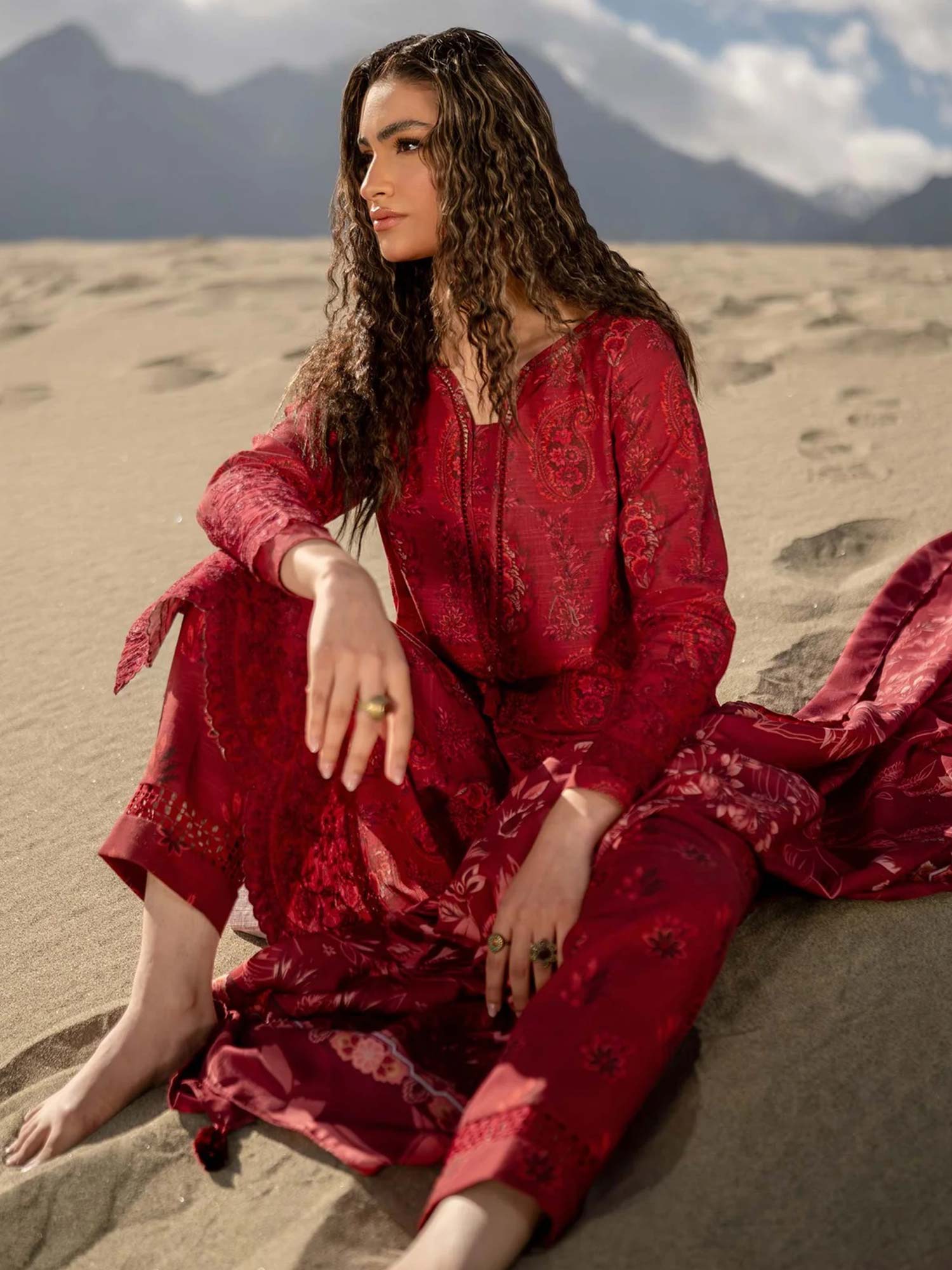 Maria.B Unstitched M.Basics Khaddar Suit (508-B) - Red