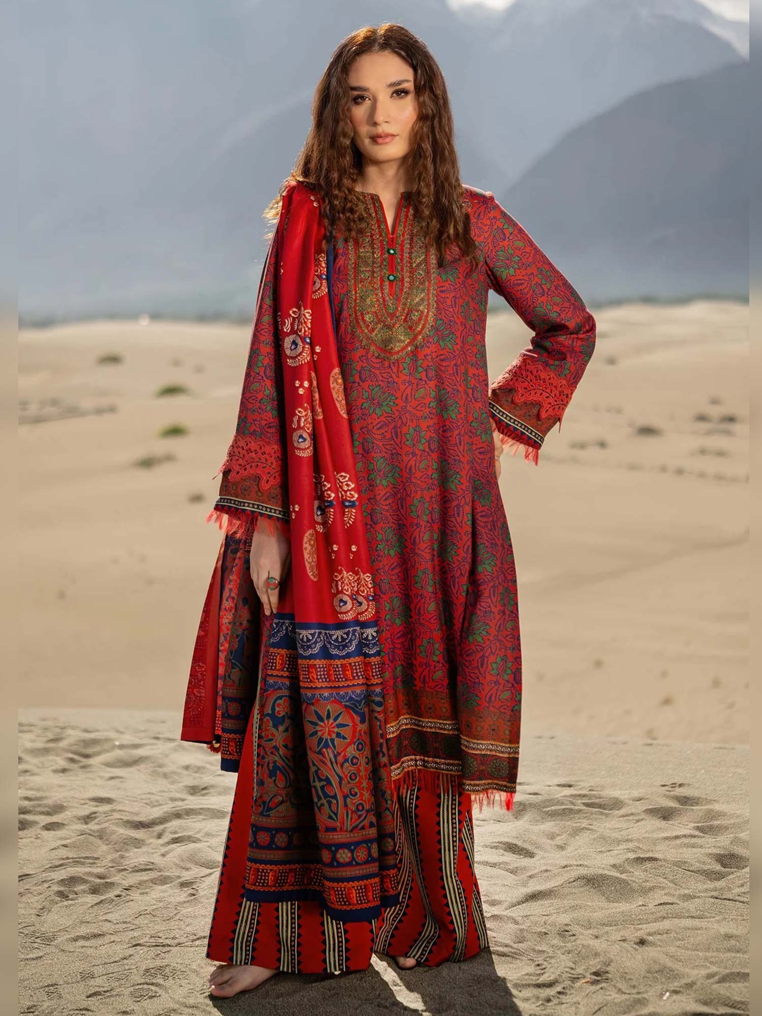 Maria.B Unstitched M.Basics Marina Twill Suit (511-B) - Brick Red