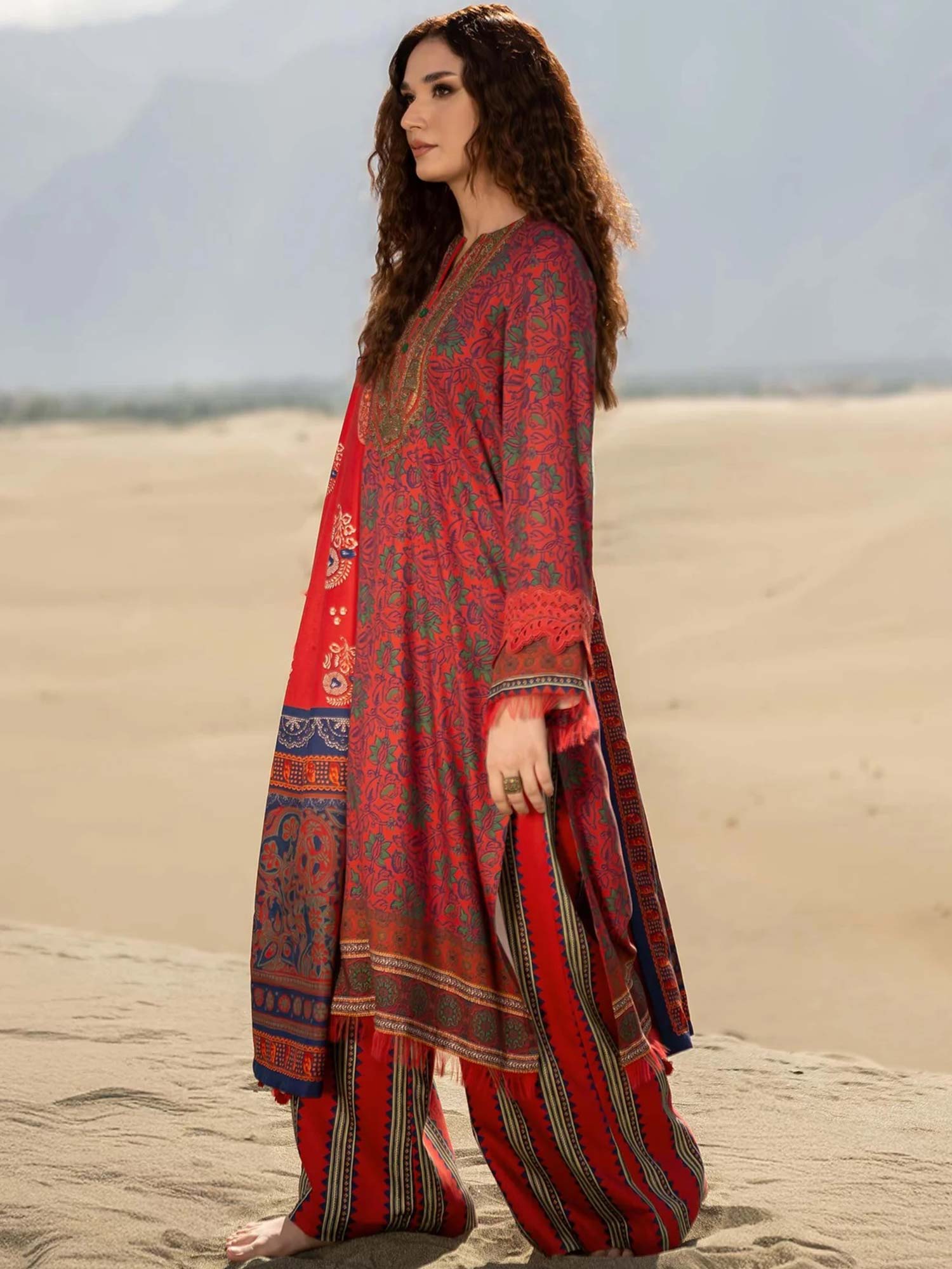 Maria.B Unstitched M.Basics Marina Twill Suit (511-B) - Brick Red