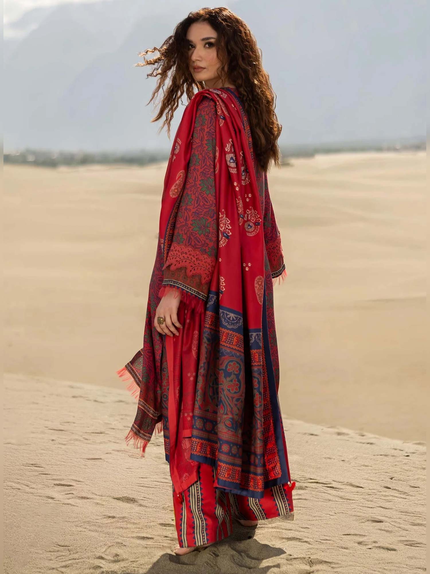 Maria.B Unstitched M.Basics Marina Twill Suit (511-B) - Brick Red