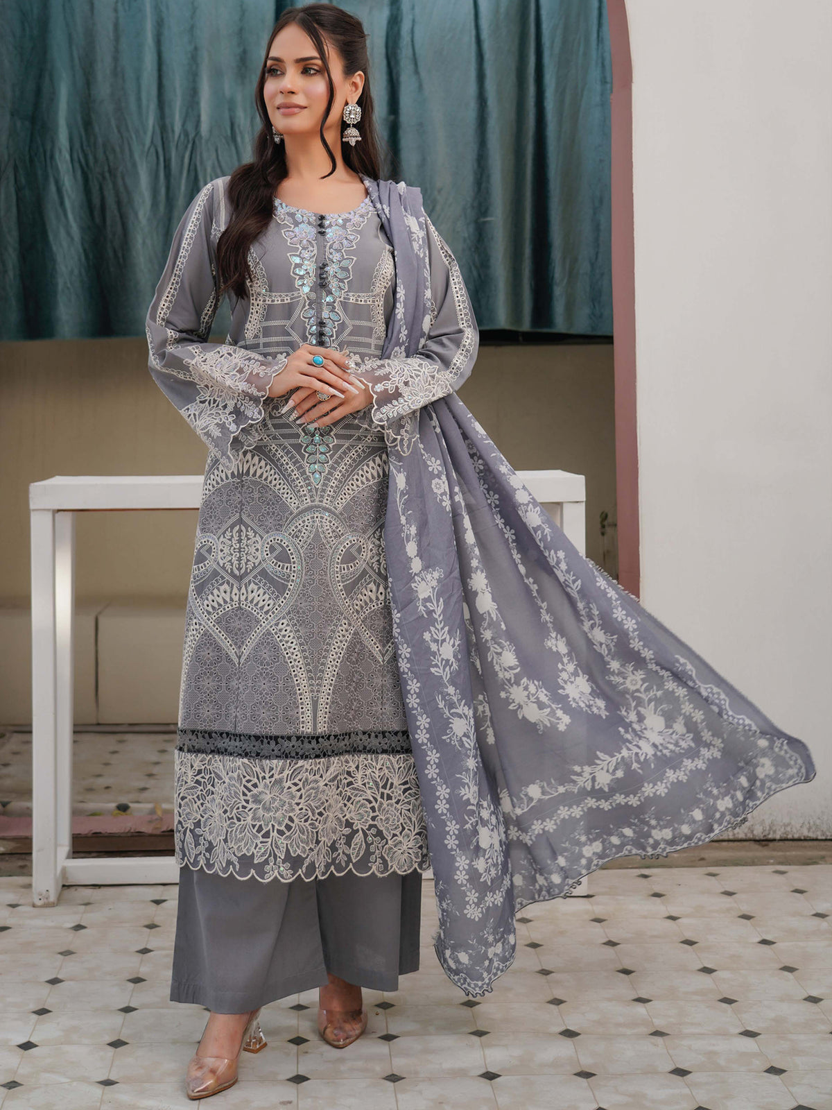 Munira Embroidered Lawn Suit (Vol.49 - D07) - Grey